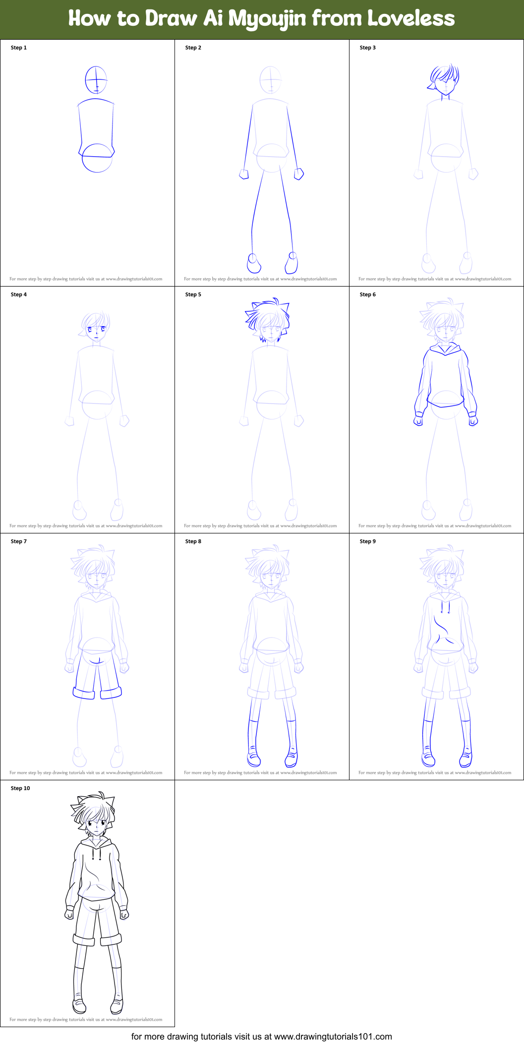 How to Draw Ai Myoujin from Loveless Printable Step by Step