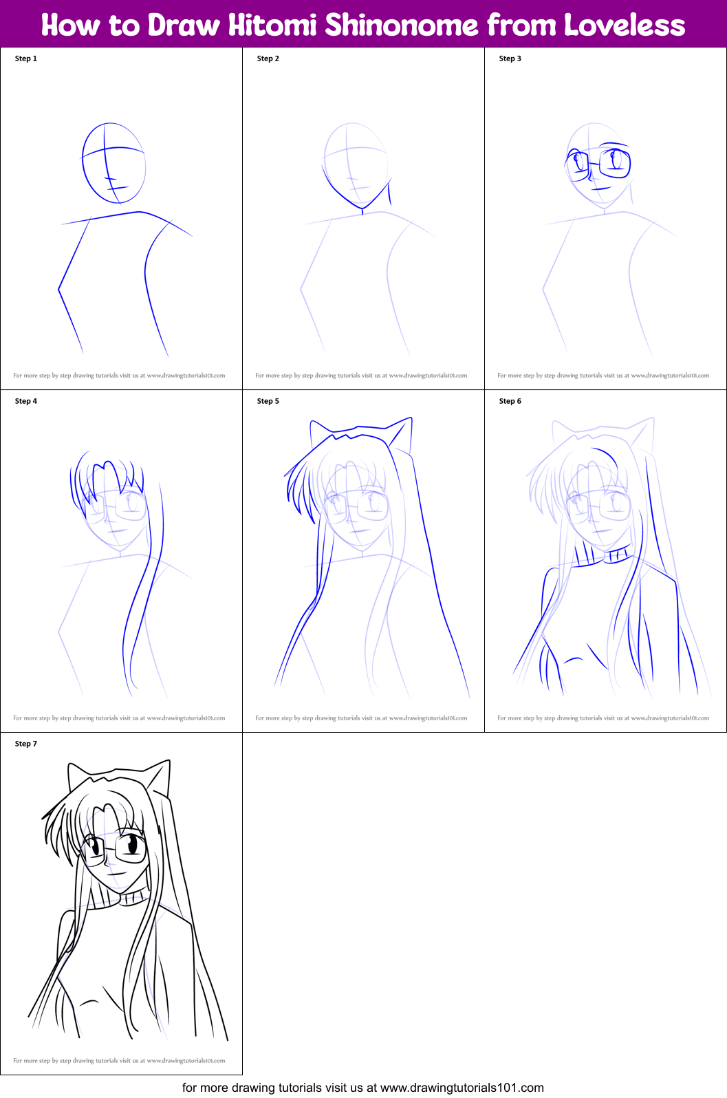 How to Draw Hitomi Shinonome from Loveless Printable Step by Step