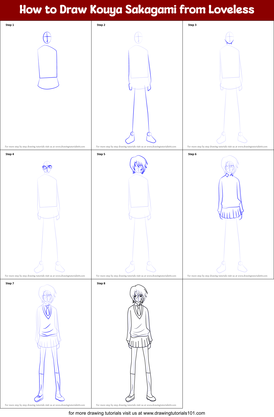 How to Draw Kouya Sakagami from Loveless Printable Step by Step