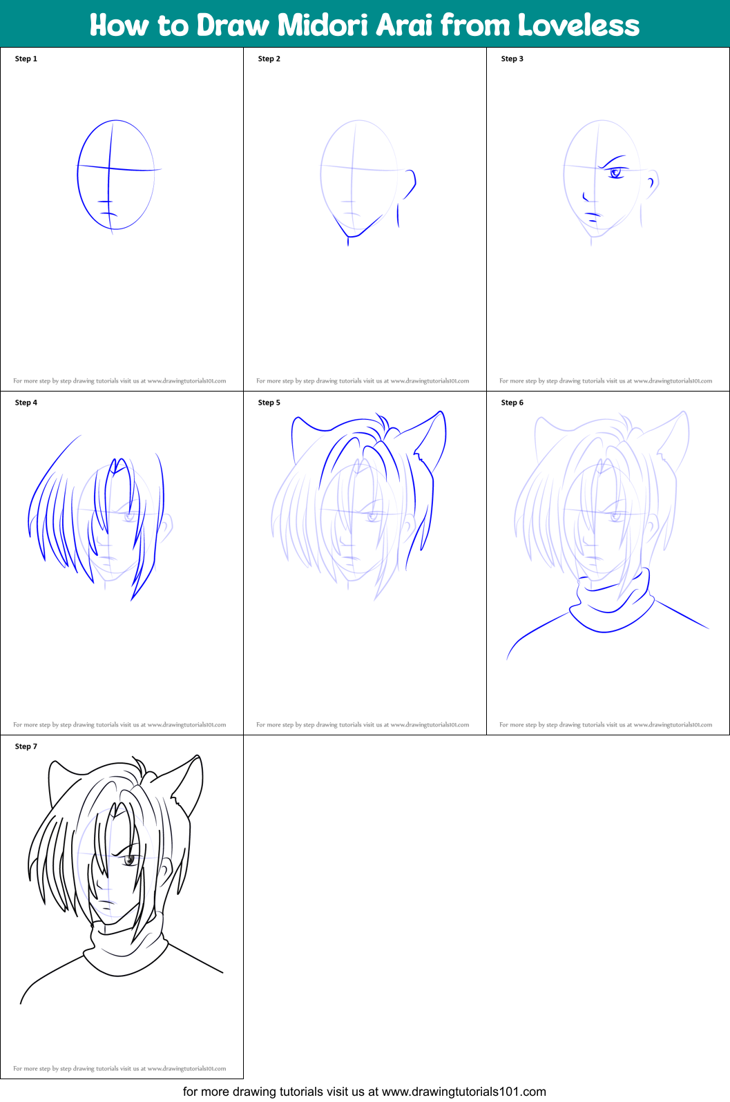 How to Draw Midori Arai from Loveless Printable Step by Step