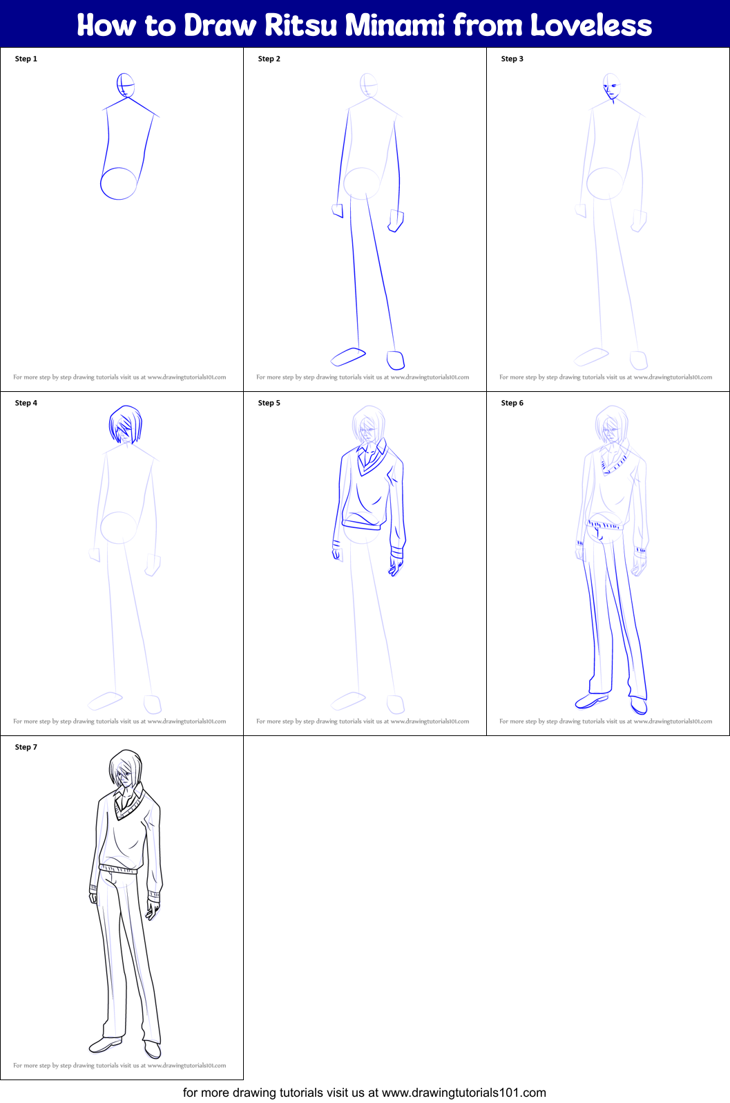 How to Draw Ritsu Minami from Loveless Printable Step by Step