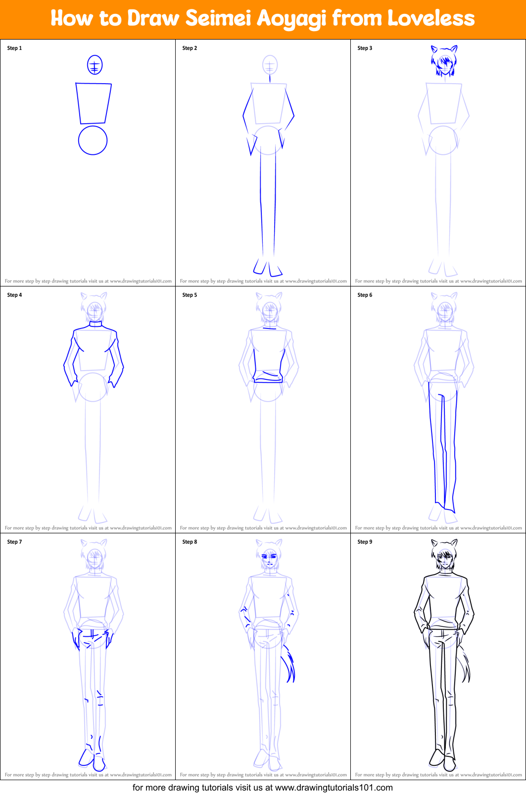 How to Draw Seimei Aoyagi from Loveless Printable Step by Step