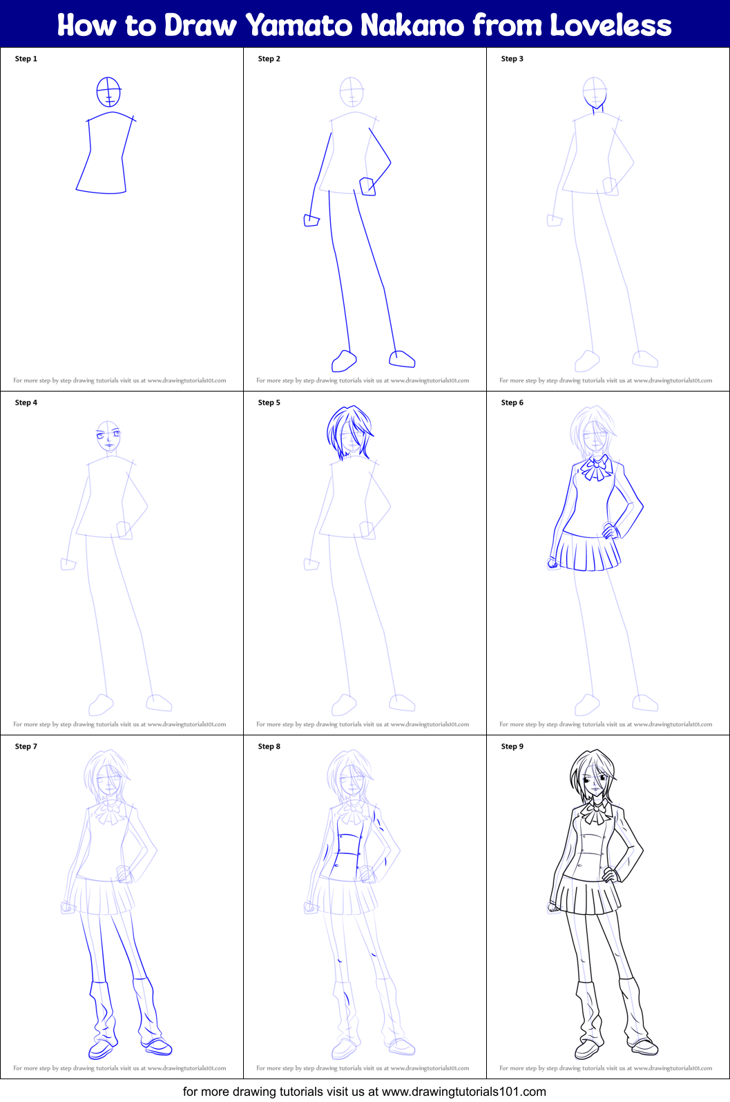 How to Draw Yamato Nakano from Loveless Printable Step by Step