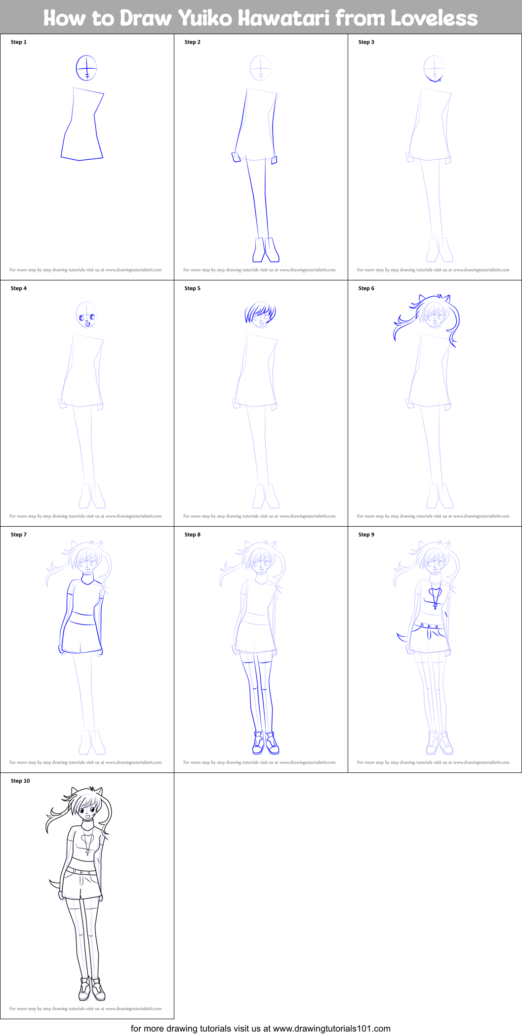 How to Draw Yuiko Hawatari from Loveless Printable Step by Step