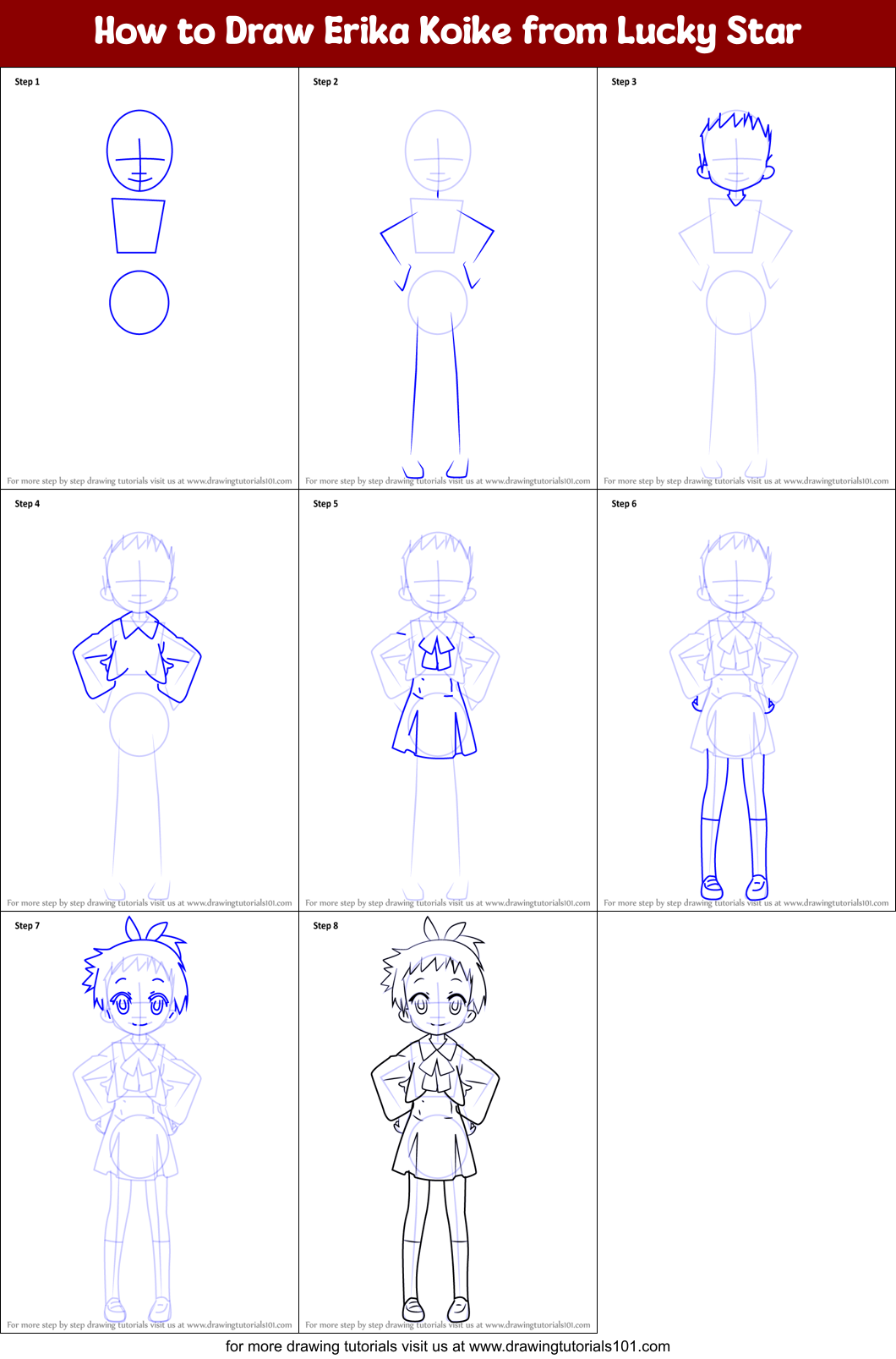 How to Draw Erika Koike from Lucky Star Printable Step by Step