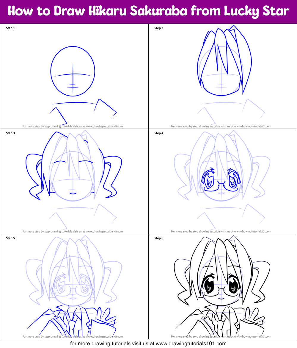 How to Draw Hikaru Sakuraba from Lucky Star Printable Step by Step