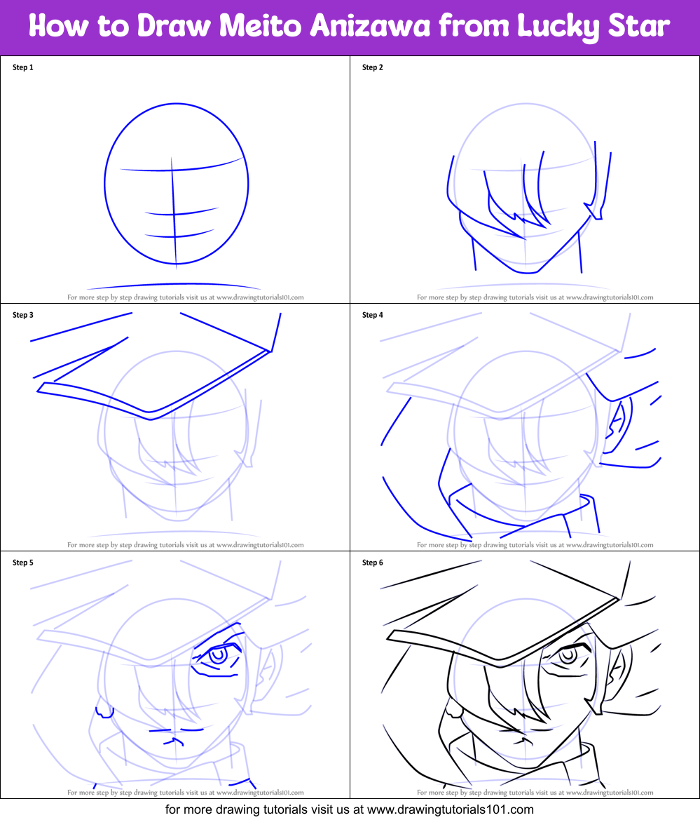 How to Draw Meito Anizawa from Lucky Star Printable Step by Step