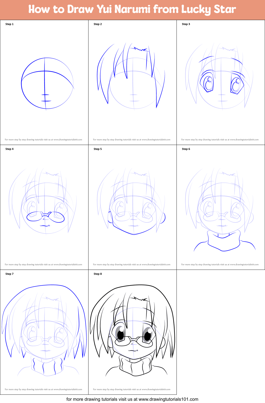 How to Draw Yui Narumi from Lucky Star Printable Step by Step