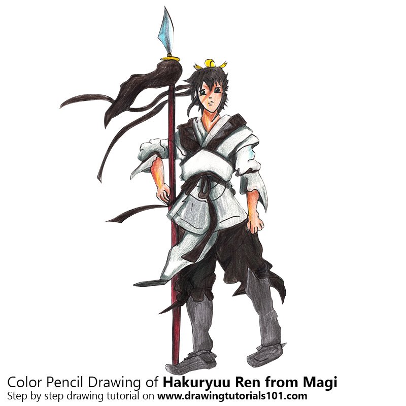 How to Draw Hakuryuu Ren from Magi by Color Pencils