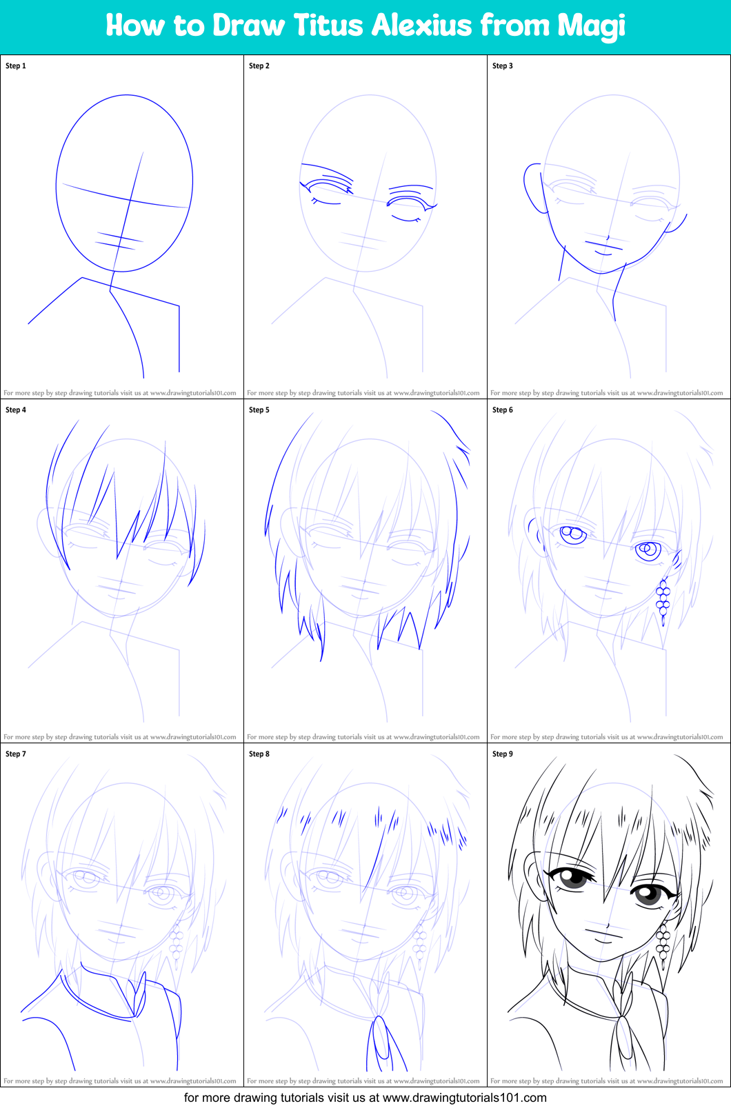 How to Draw Titus Alexius from Magi Printable Step by Step