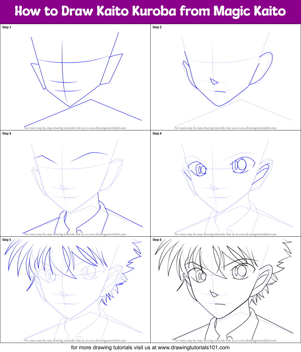 How to Draw Kaito Kuroba from Magic Kaito Printable Step by Step