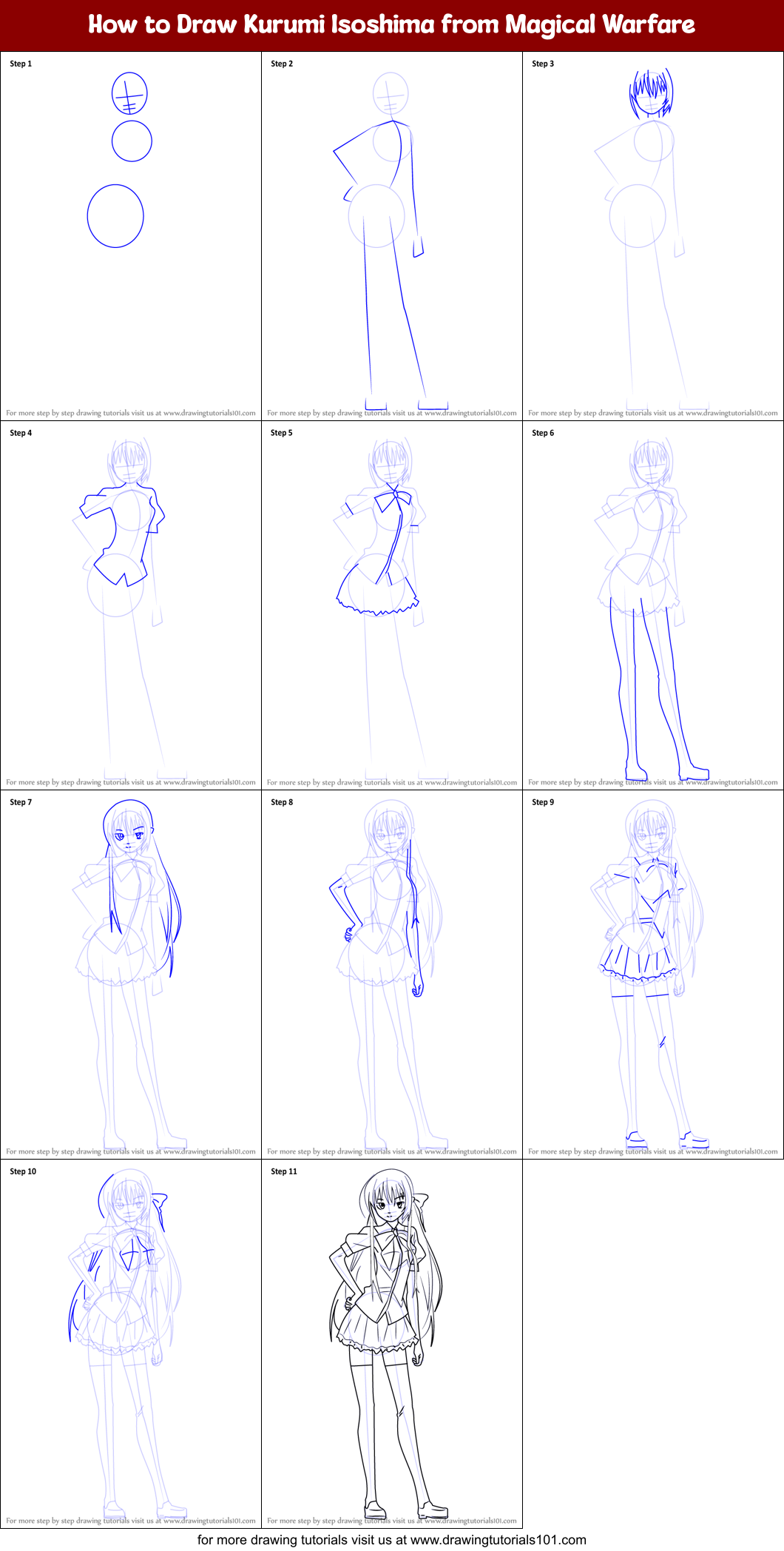 How to Draw Kurumi Isoshima from Magical Warfare Printable Step by Step