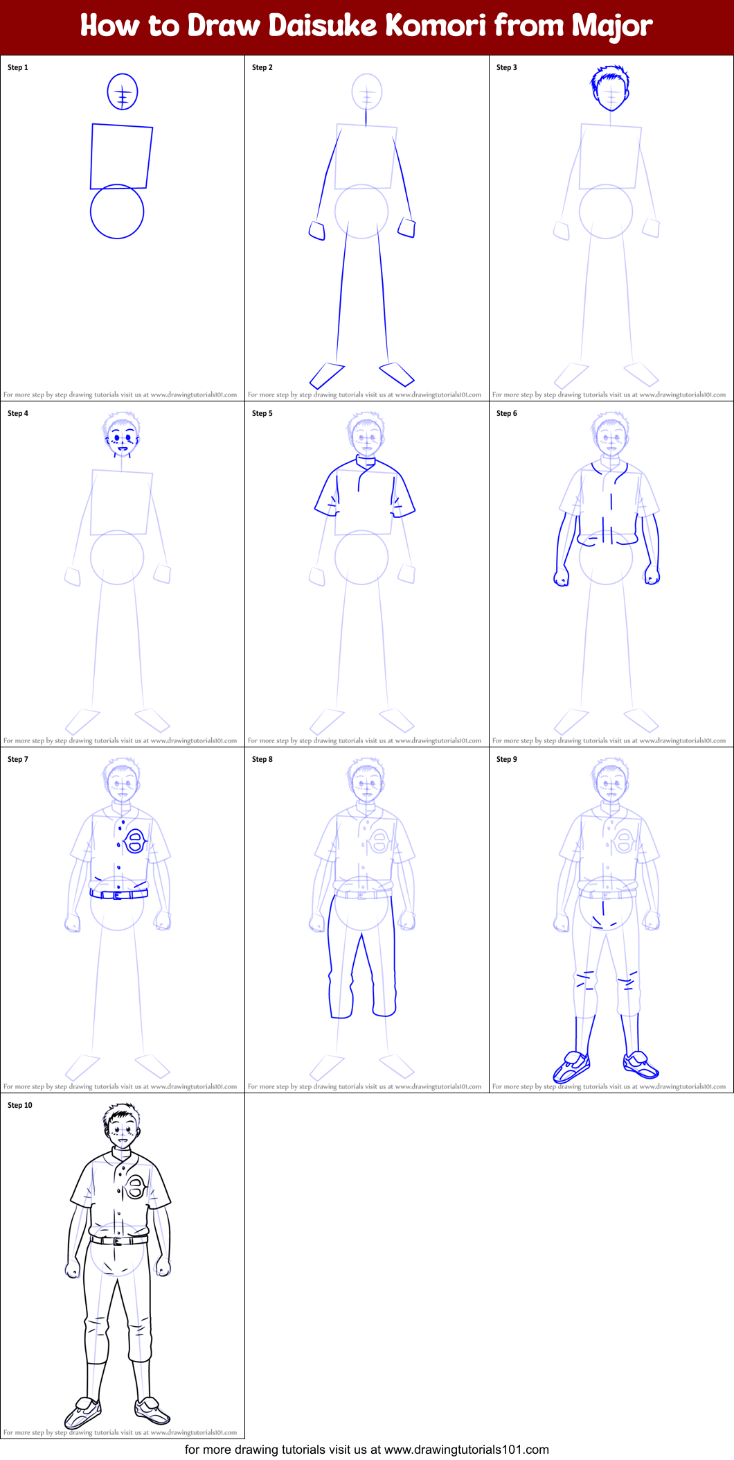How to Draw Daisuke Komori from Major Printable Step by Step