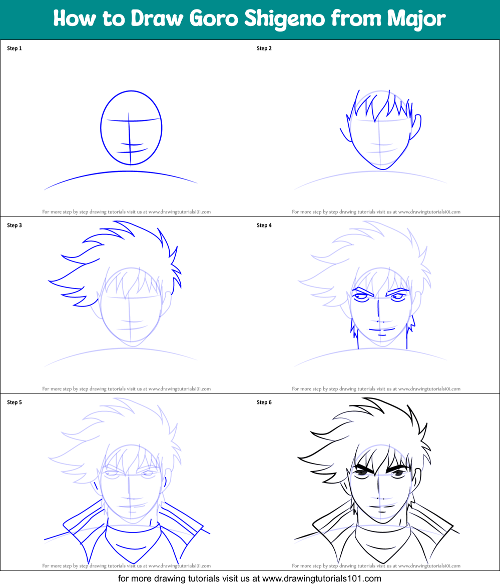 How to Draw Goro Shigeno from Major Printable Step by Step