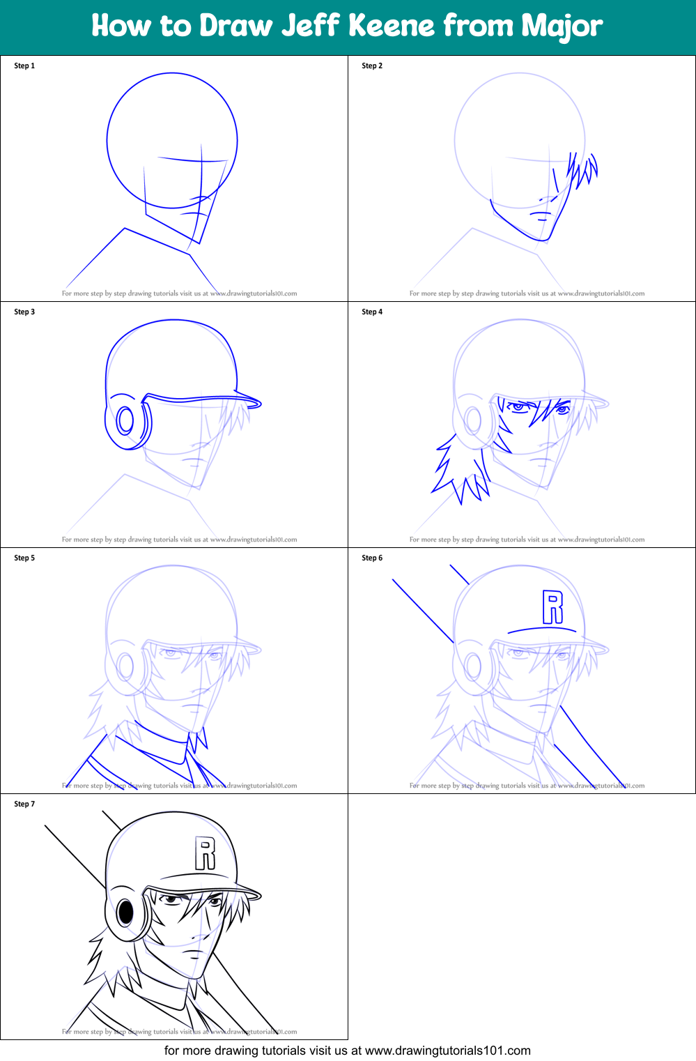 How to Draw Jeff Keene from Major Printable Step by Step