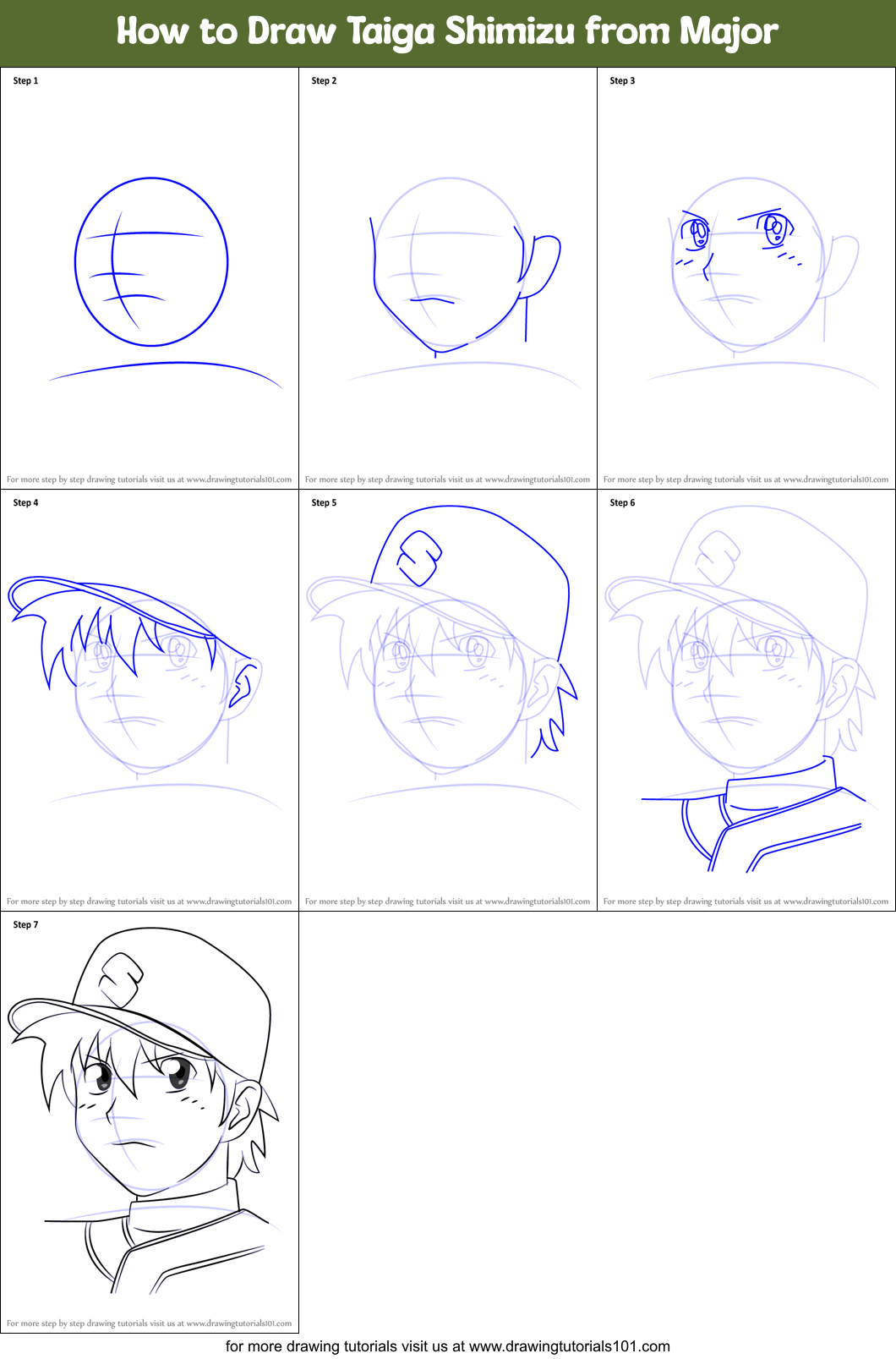 How to Draw Taiga Shimizu from Major Printable Step by Step