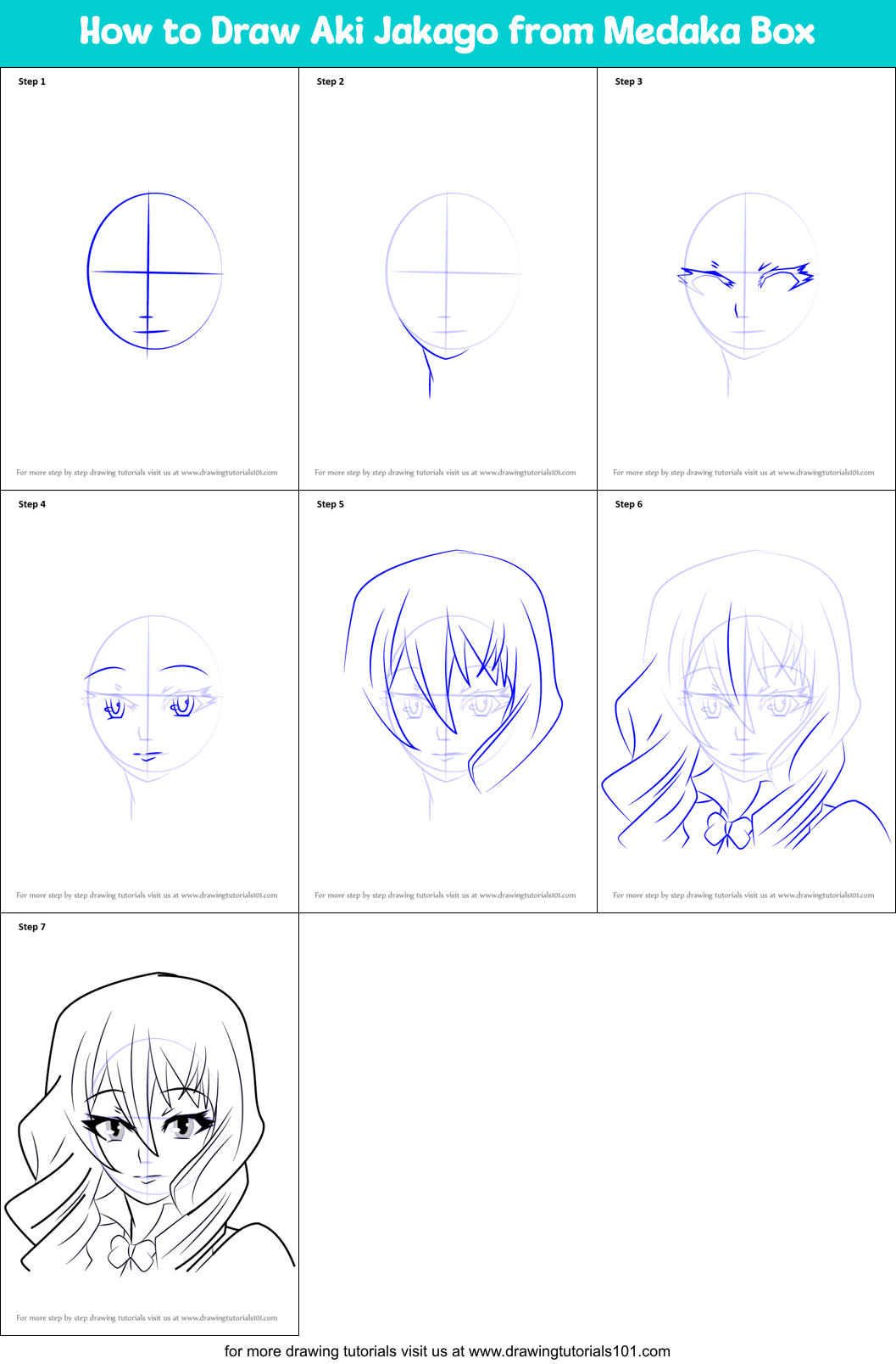 How to Draw Aki Jakago from Medaka Box Printable Step by Step