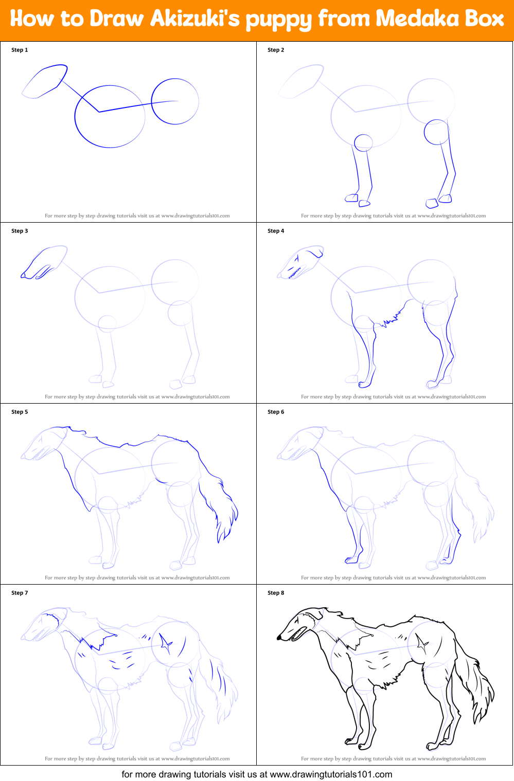 How to Draw Akizuki's puppy from Medaka Box Printable Step by Step