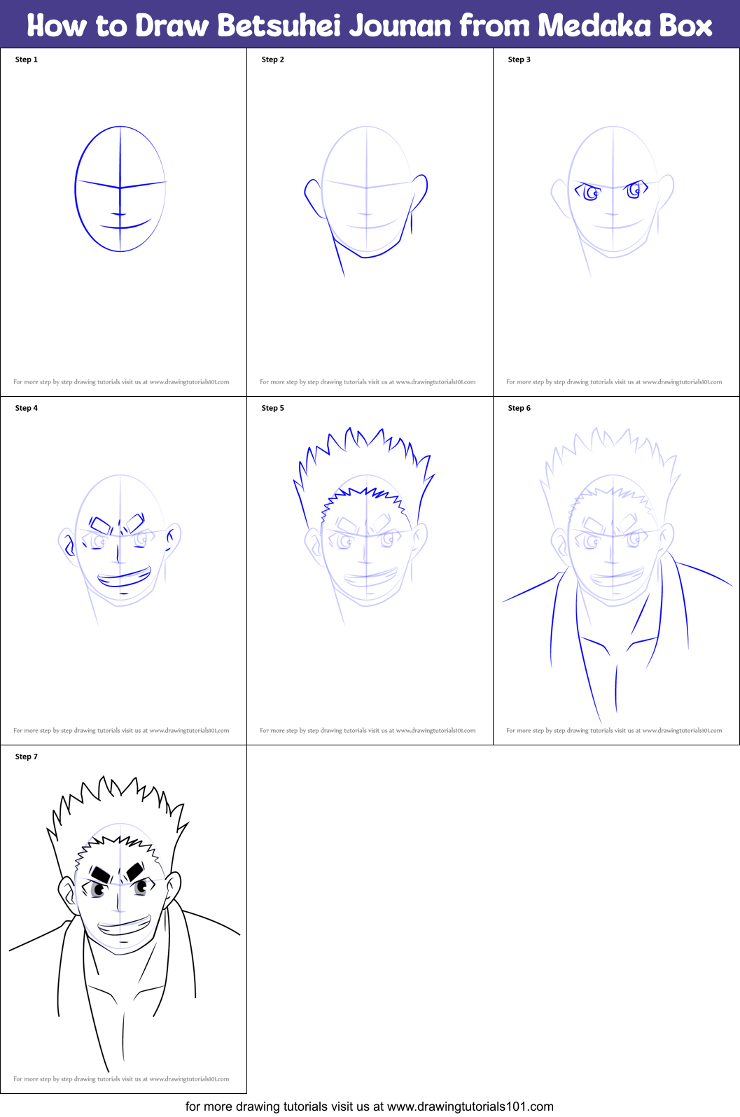 How to Draw Betsuhei Jounan from Medaka Box Printable Step by Step