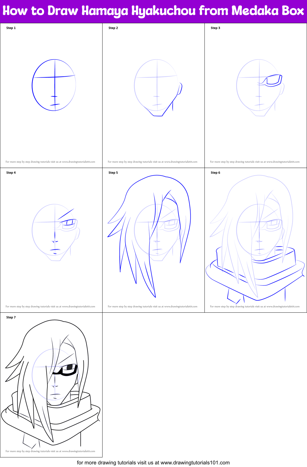 How to Draw Hamaya Hyakuchou from Medaka Box Printable Step by Step