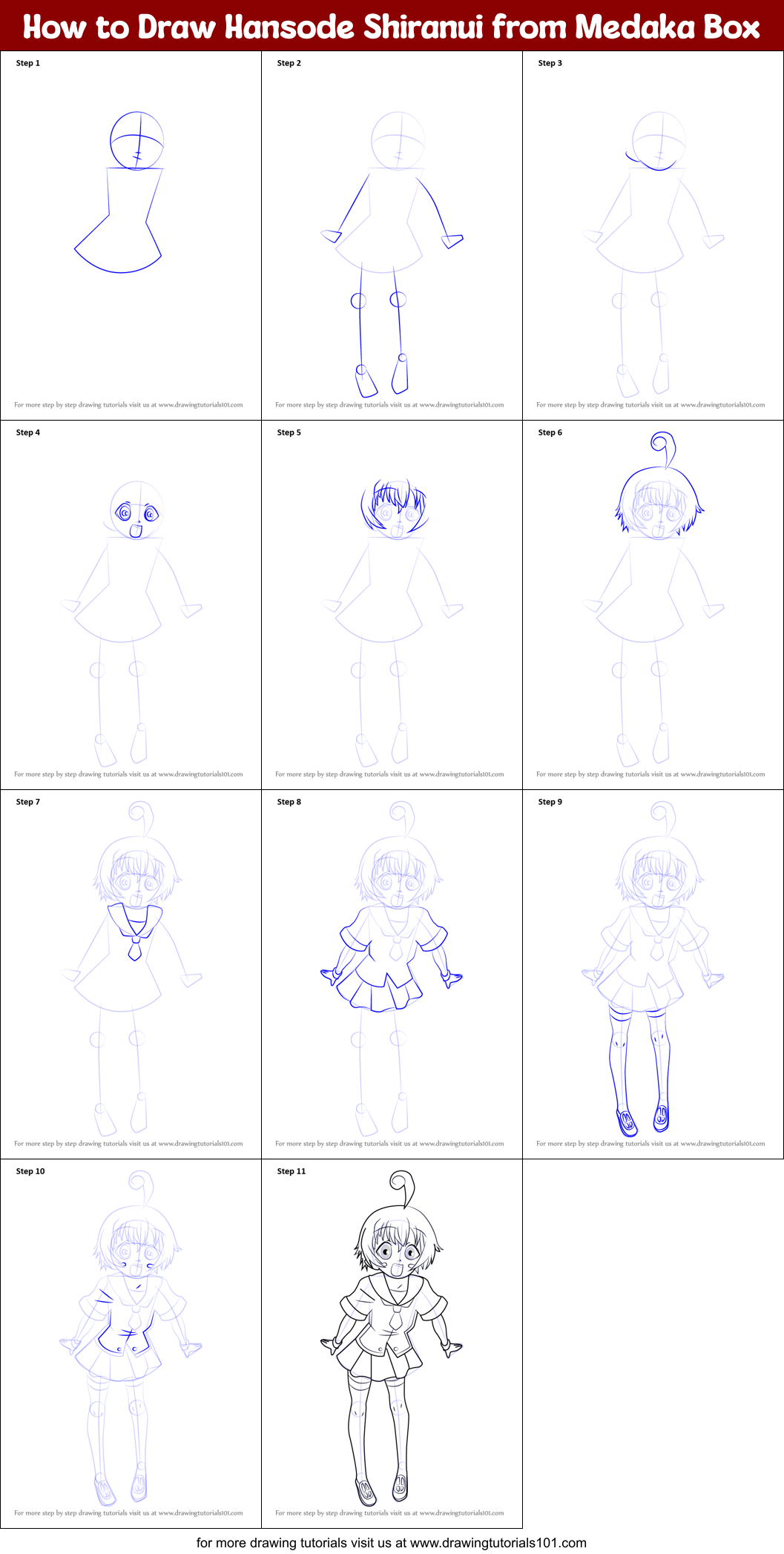 How to Draw Hansode Shiranui from Medaka Box Printable Step by Step