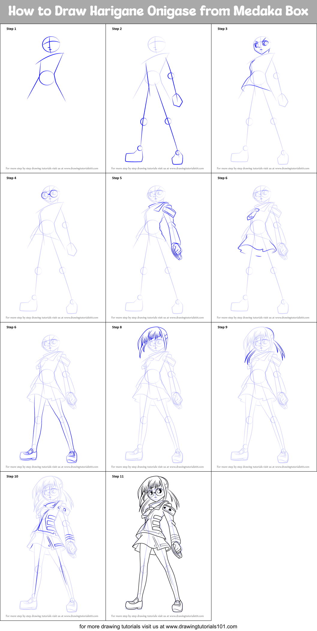 How to Draw Harigane Onigase from Medaka Box Printable Step by Step