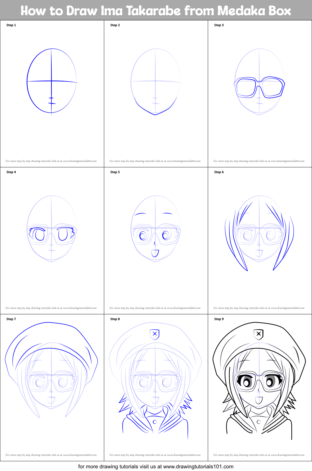 How to Draw Ima Takarabe from Medaka Box Printable Step by Step