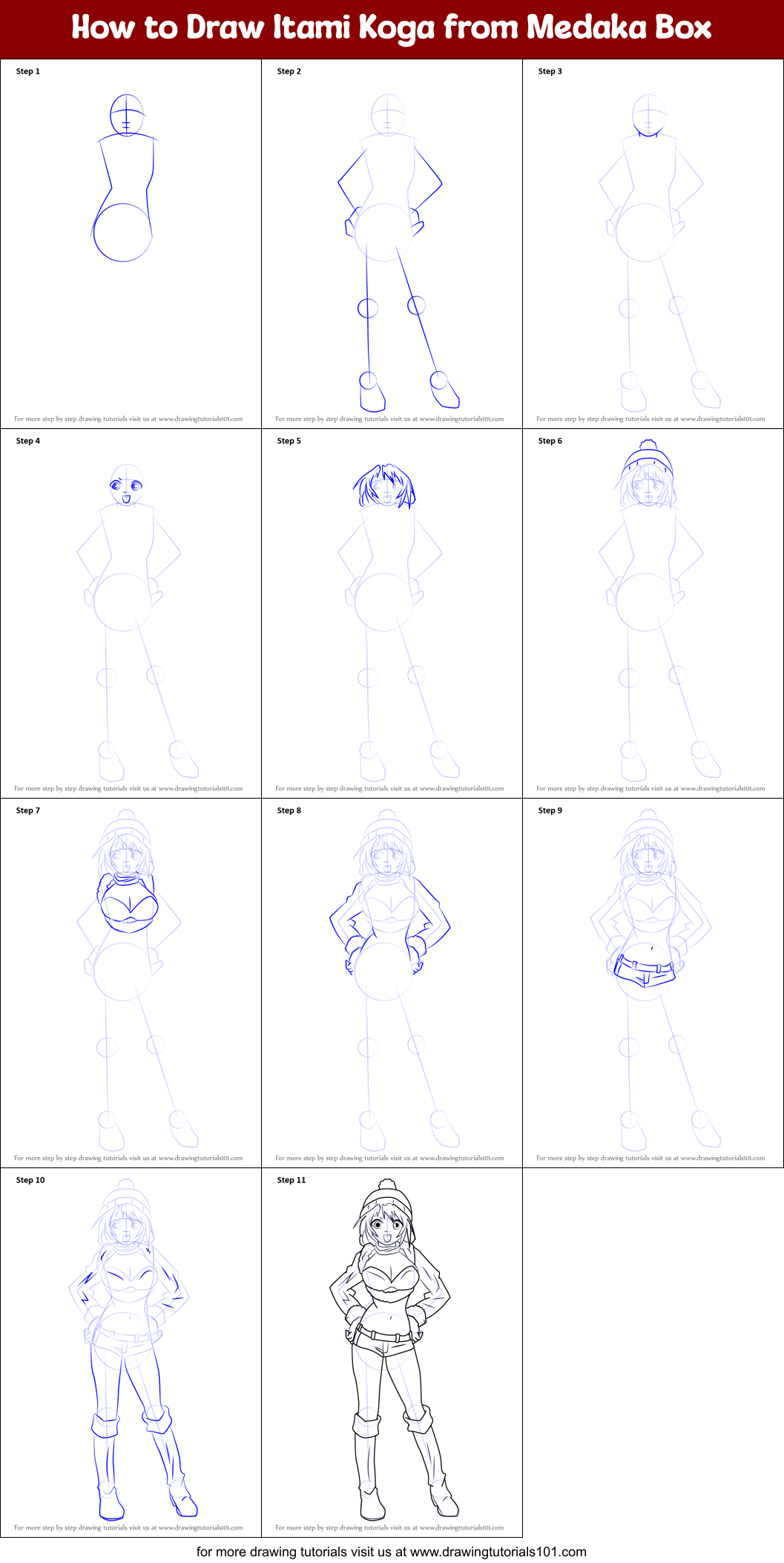 How to Draw Itami Koga from Medaka Box Printable Step by Step