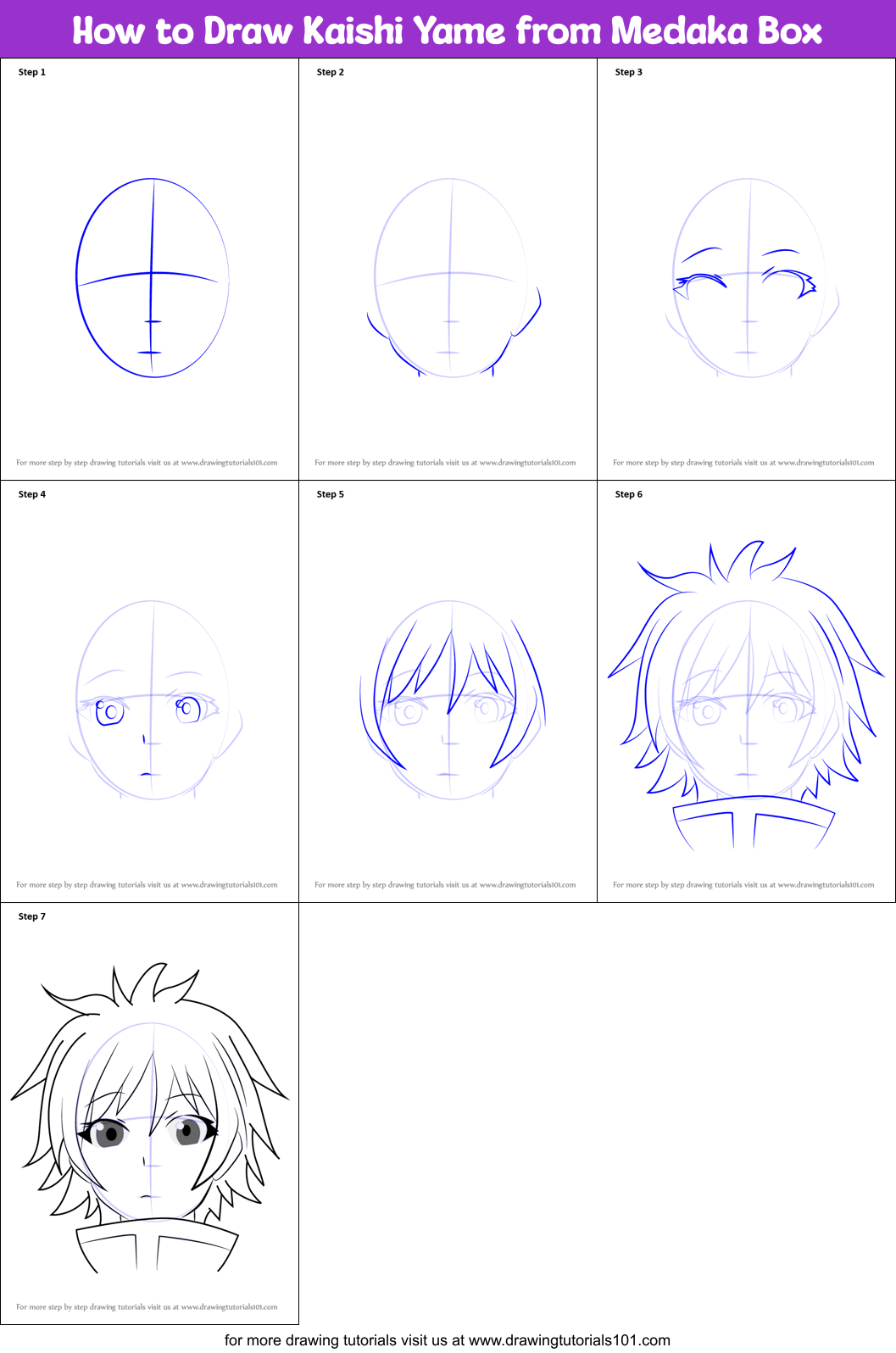 How to Draw Kaishi Yame from Medaka Box Printable Step by Step
