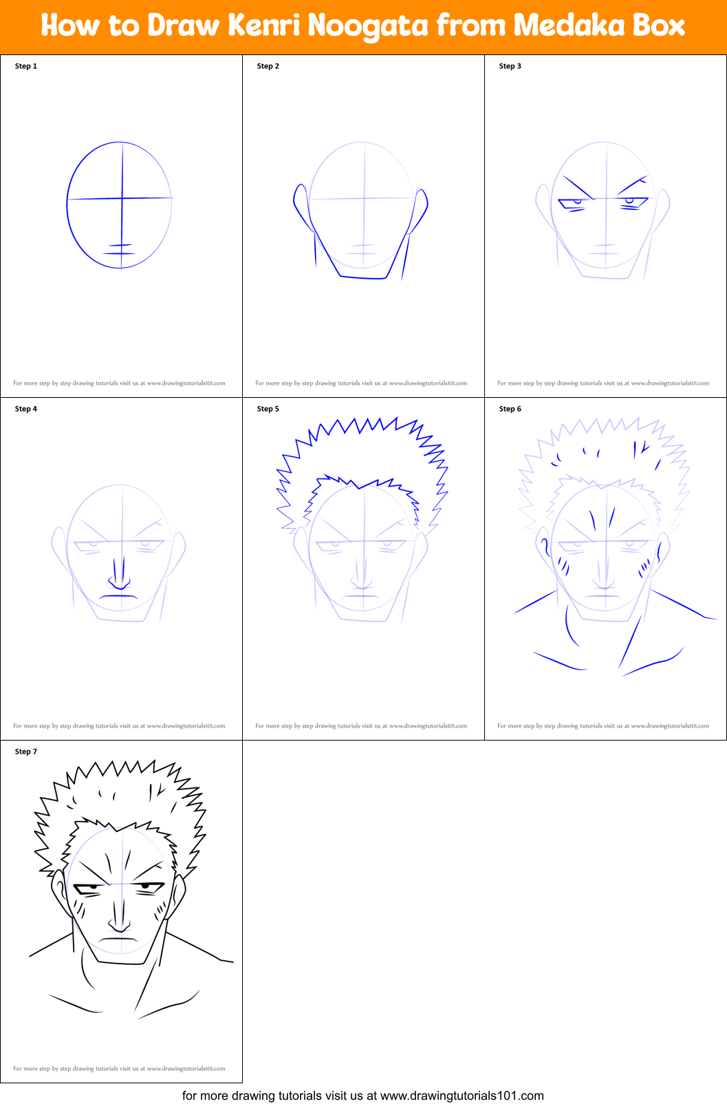How to Draw Kenri Noogata from Medaka Box Printable Step by Step