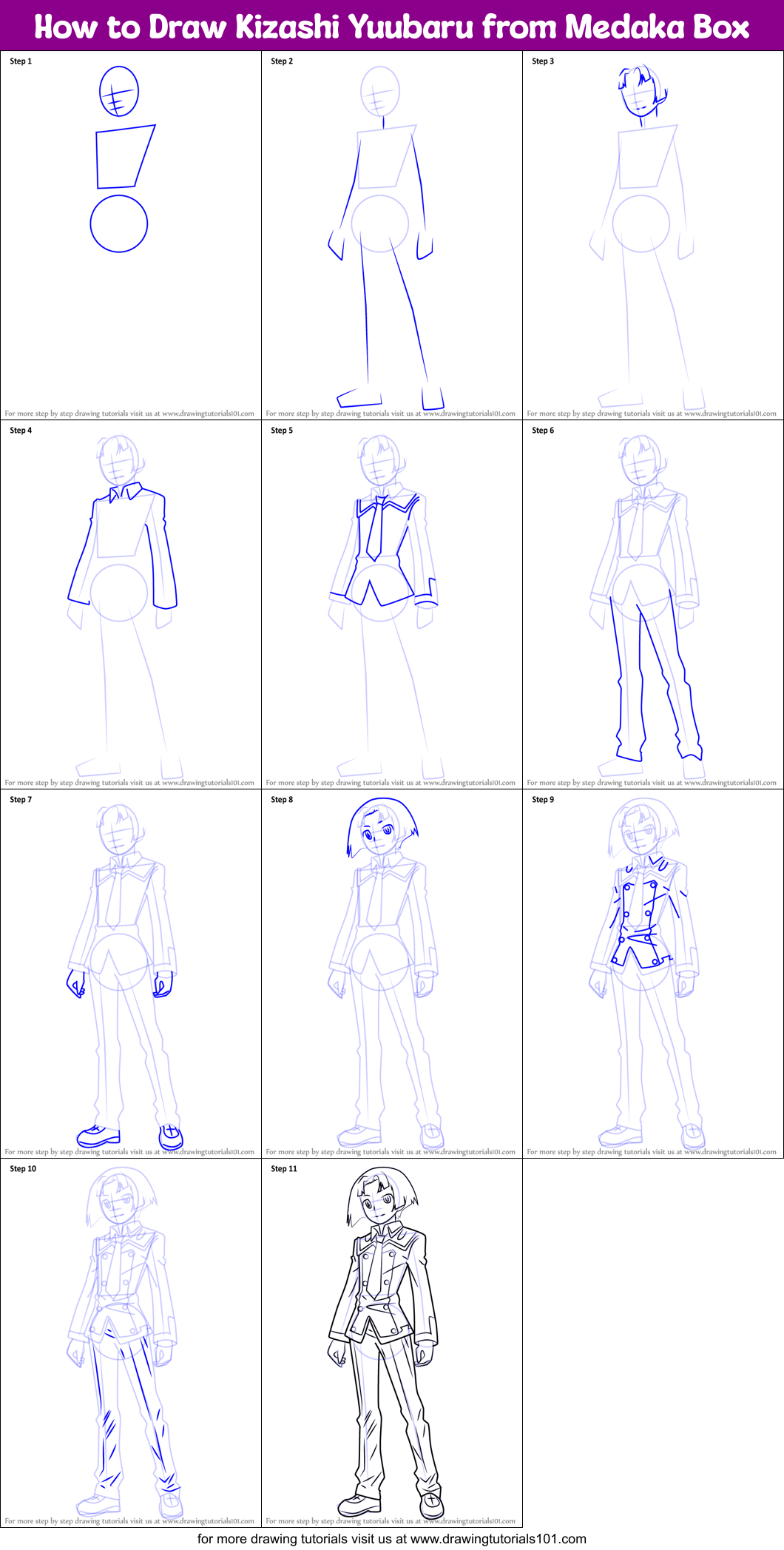 How to Draw Kizashi Yuubaru from Medaka Box Printable Step by Step