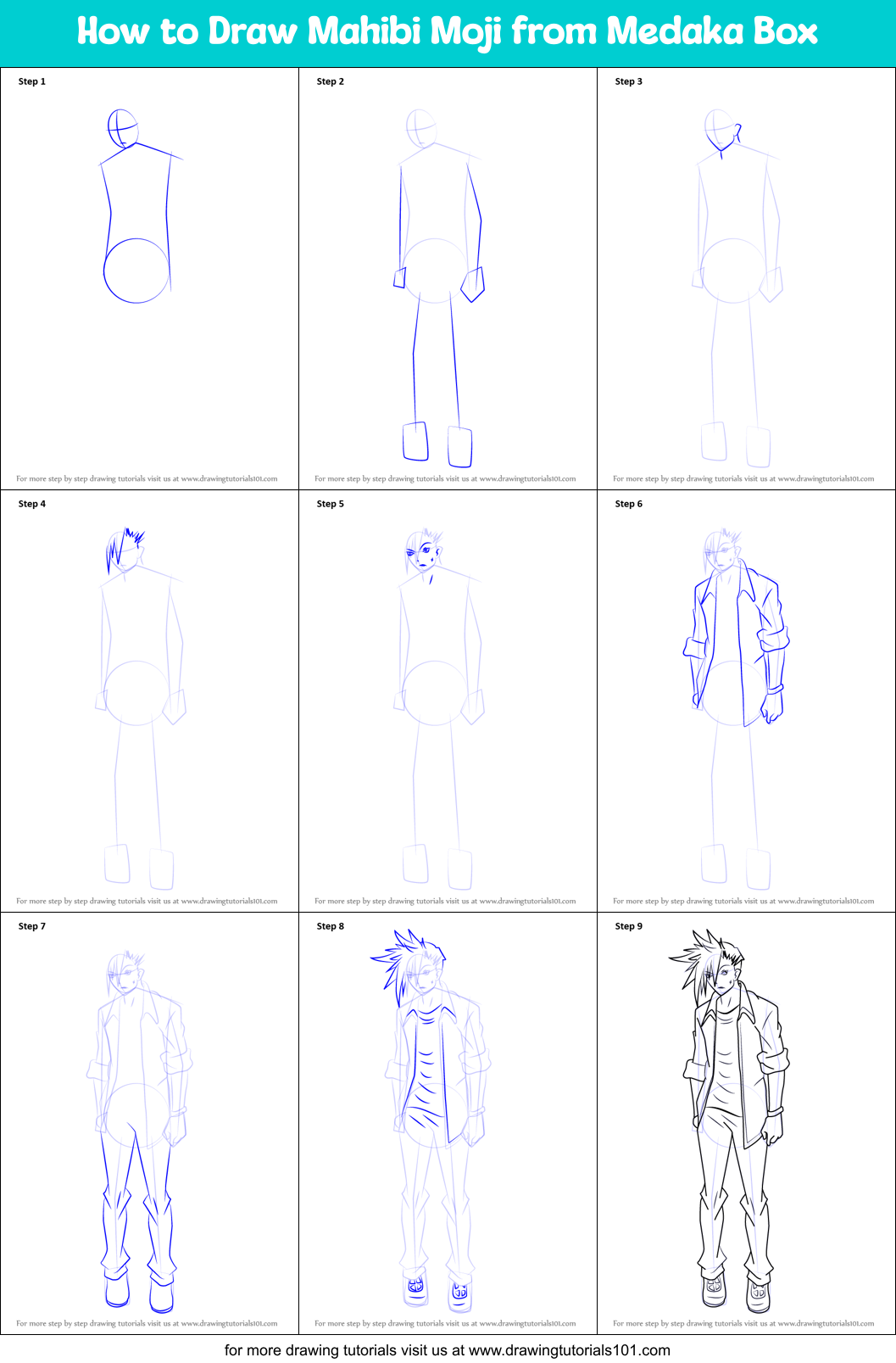 How to Draw Mahibi Moji from Medaka Box Printable Step by Step