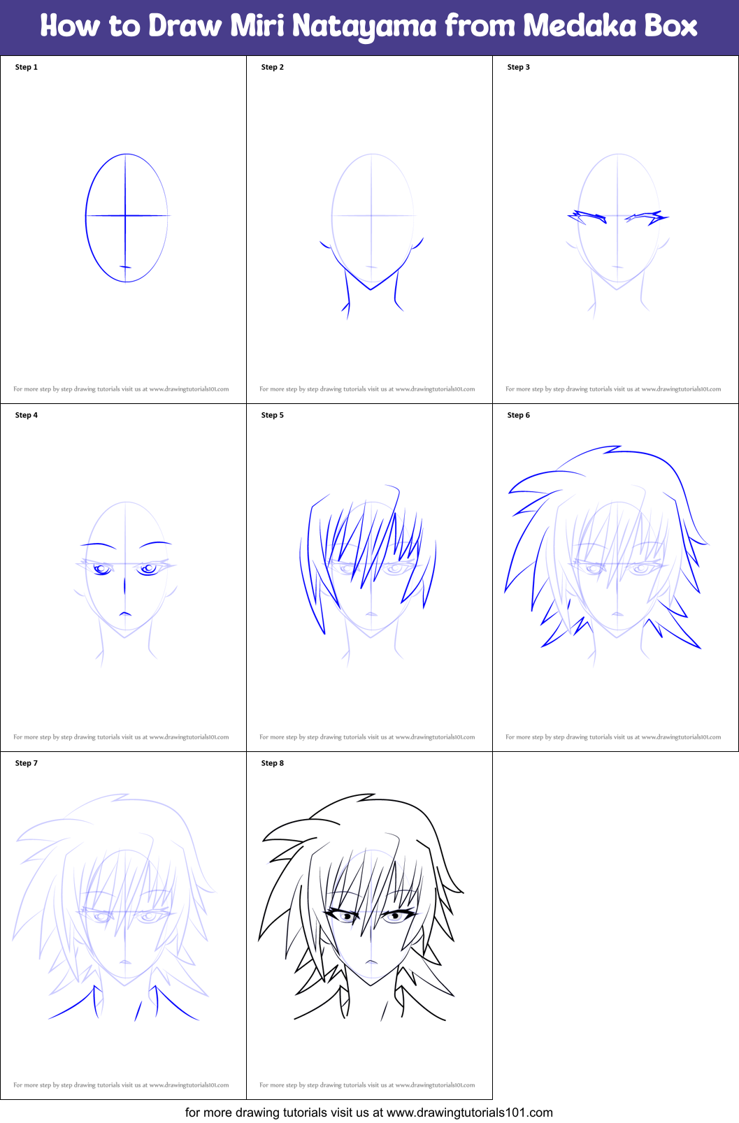 How to Draw Miri Natayama from Medaka Box Printable Step by Step