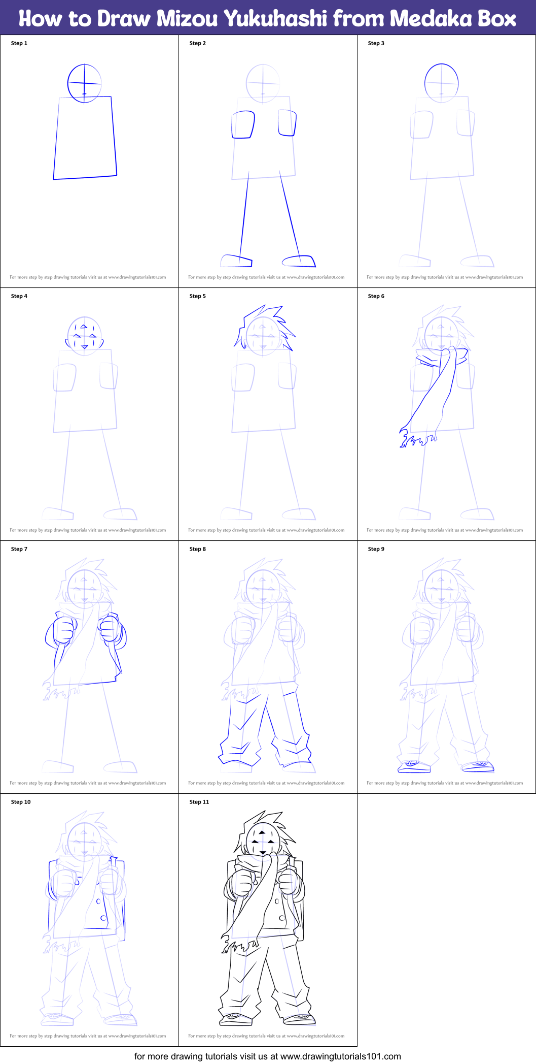 How to Draw Mizou Yukuhashi from Medaka Box Printable Step by Step