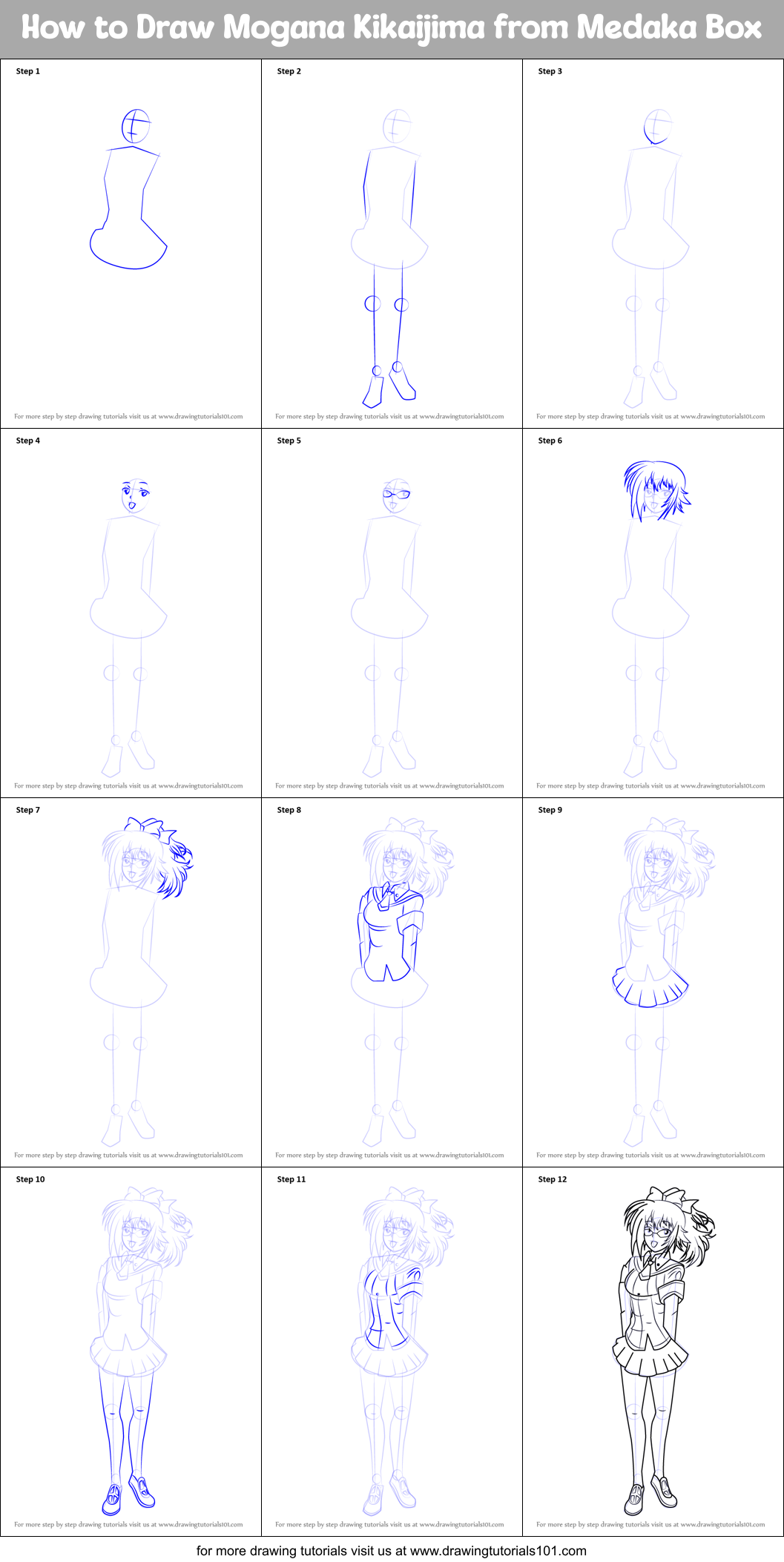 How to Draw Mogana Kikaijima from Medaka Box Printable Step by Step