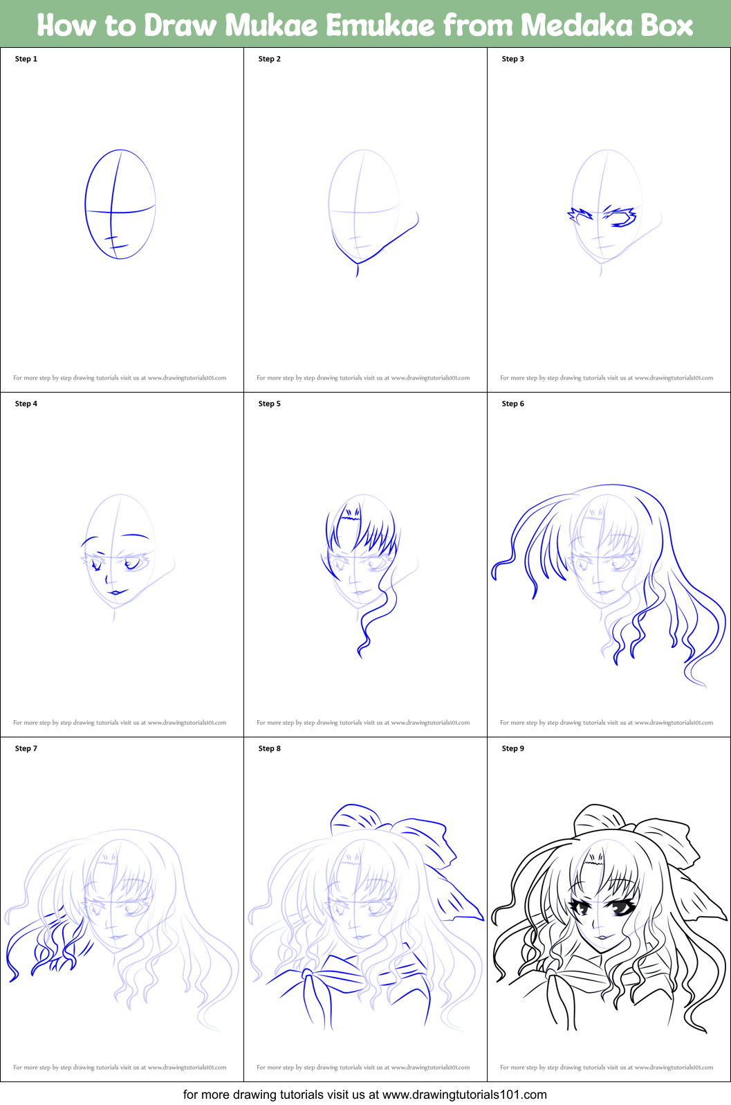 How to Draw Mukae Emukae from Medaka Box Printable Step by Step