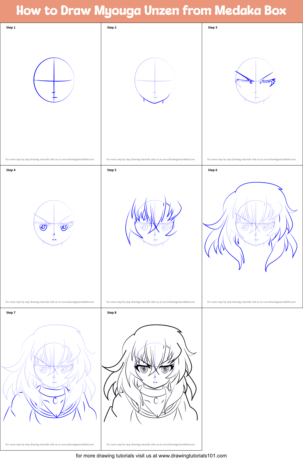 How to Draw Myouga Unzen from Medaka Box Printable Step by Step