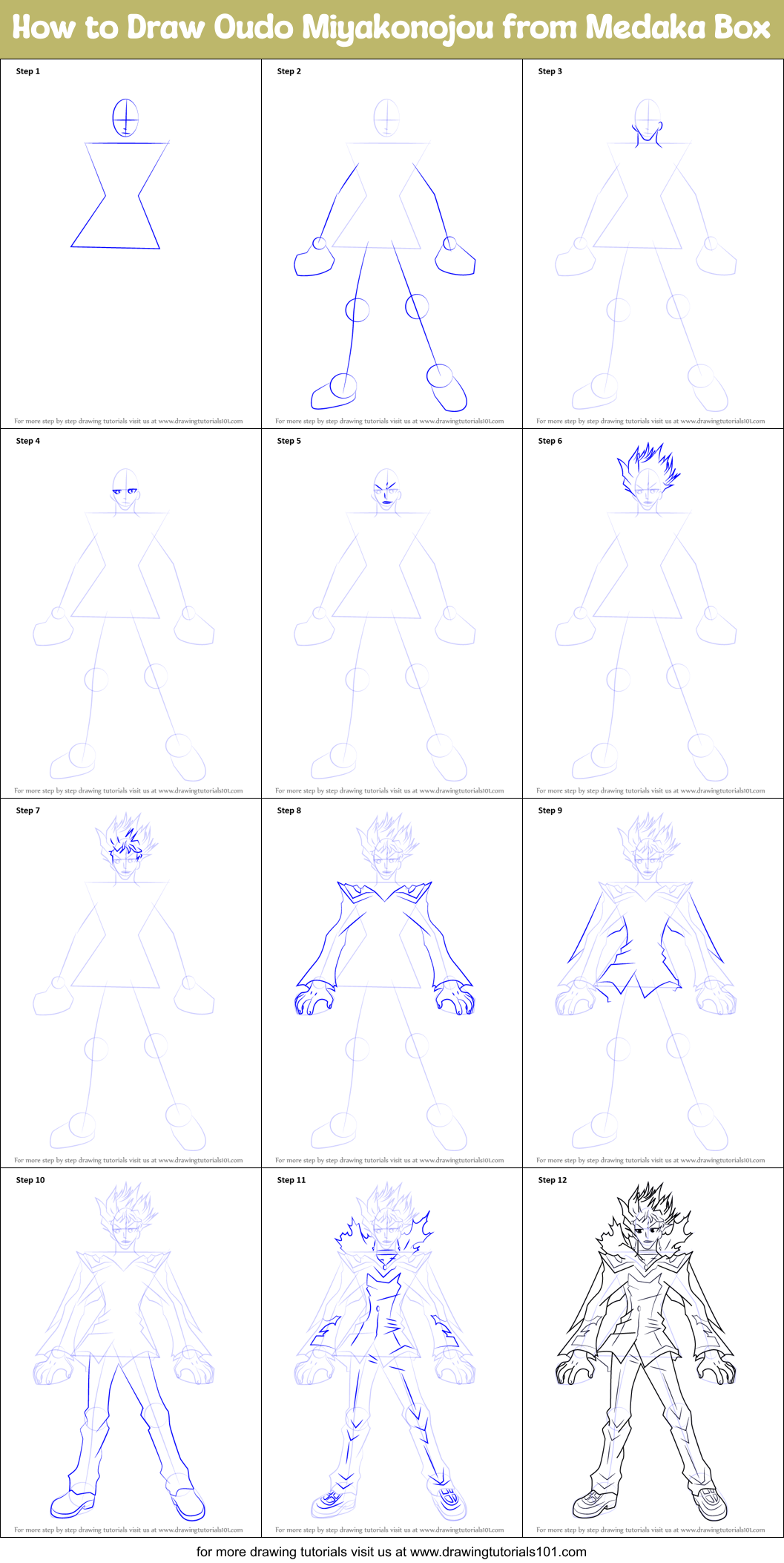 How to Draw Oudo Miyakonojou from Medaka Box Printable Step by Step