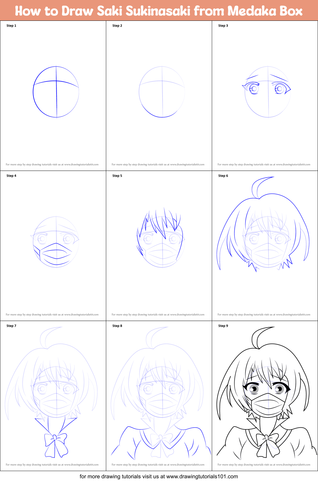 How to Draw Saki Sukinasaki from Medaka Box Printable Step by Step