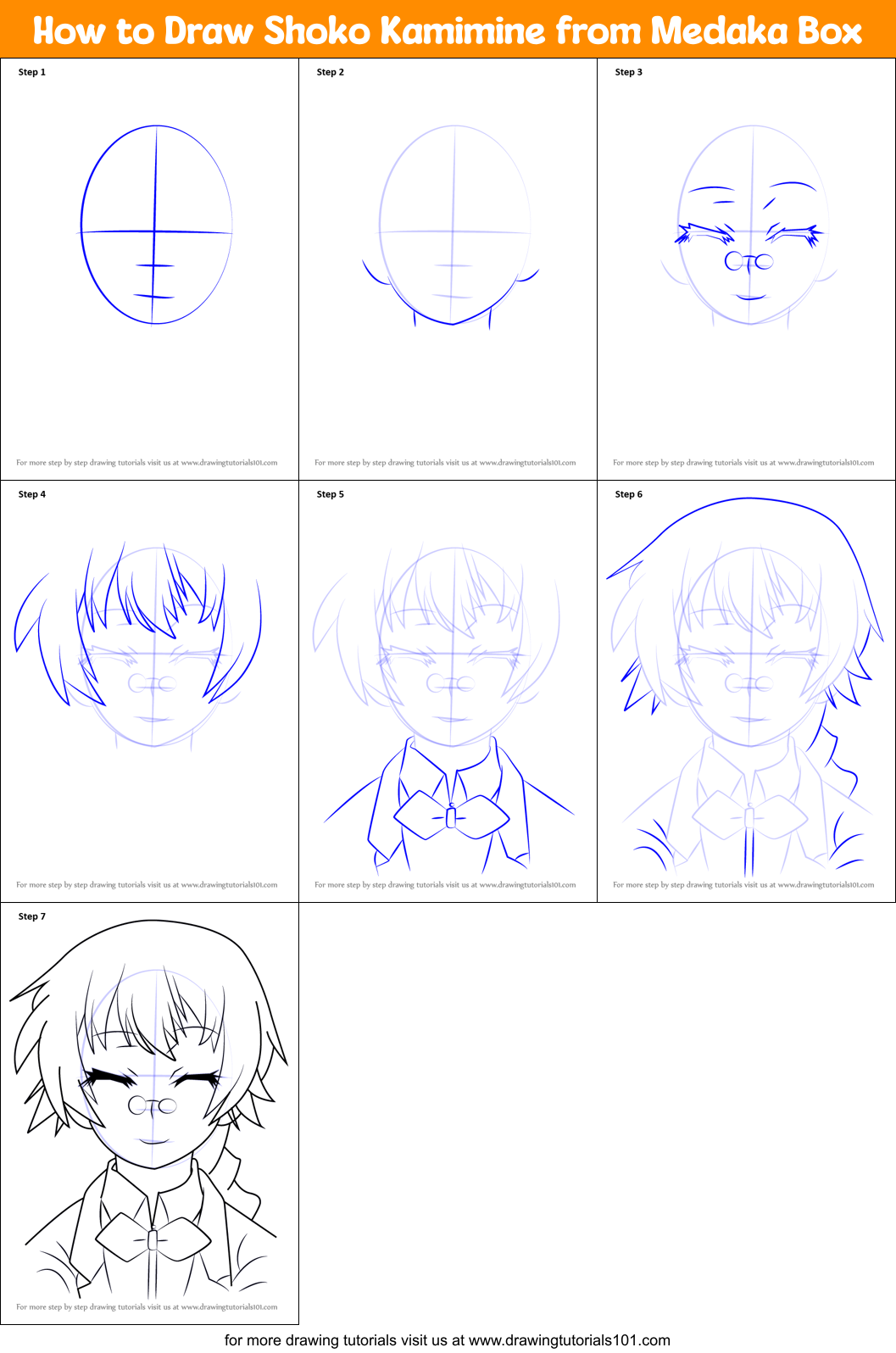 How to Draw Shoko Kamimine from Medaka Box Printable Step by Step