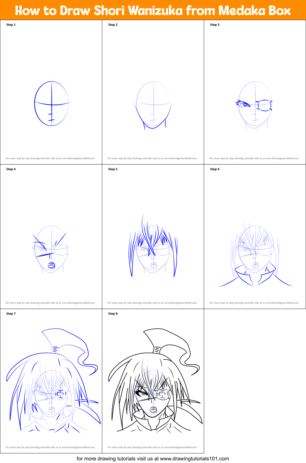 How to Draw Shori Wanizuka from Medaka Box Printable Step by Step