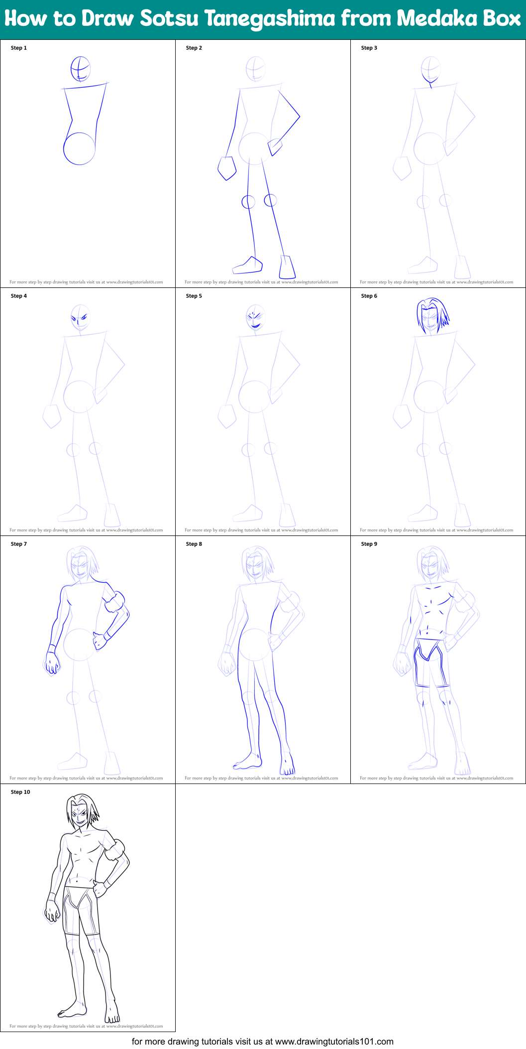 How to Draw Sotsu Tanegashima from Medaka Box Printable Step by Step