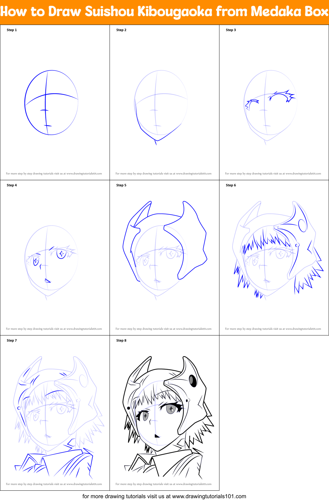 How to Draw Suishou Kibougaoka from Medaka Box Printable Step by Step