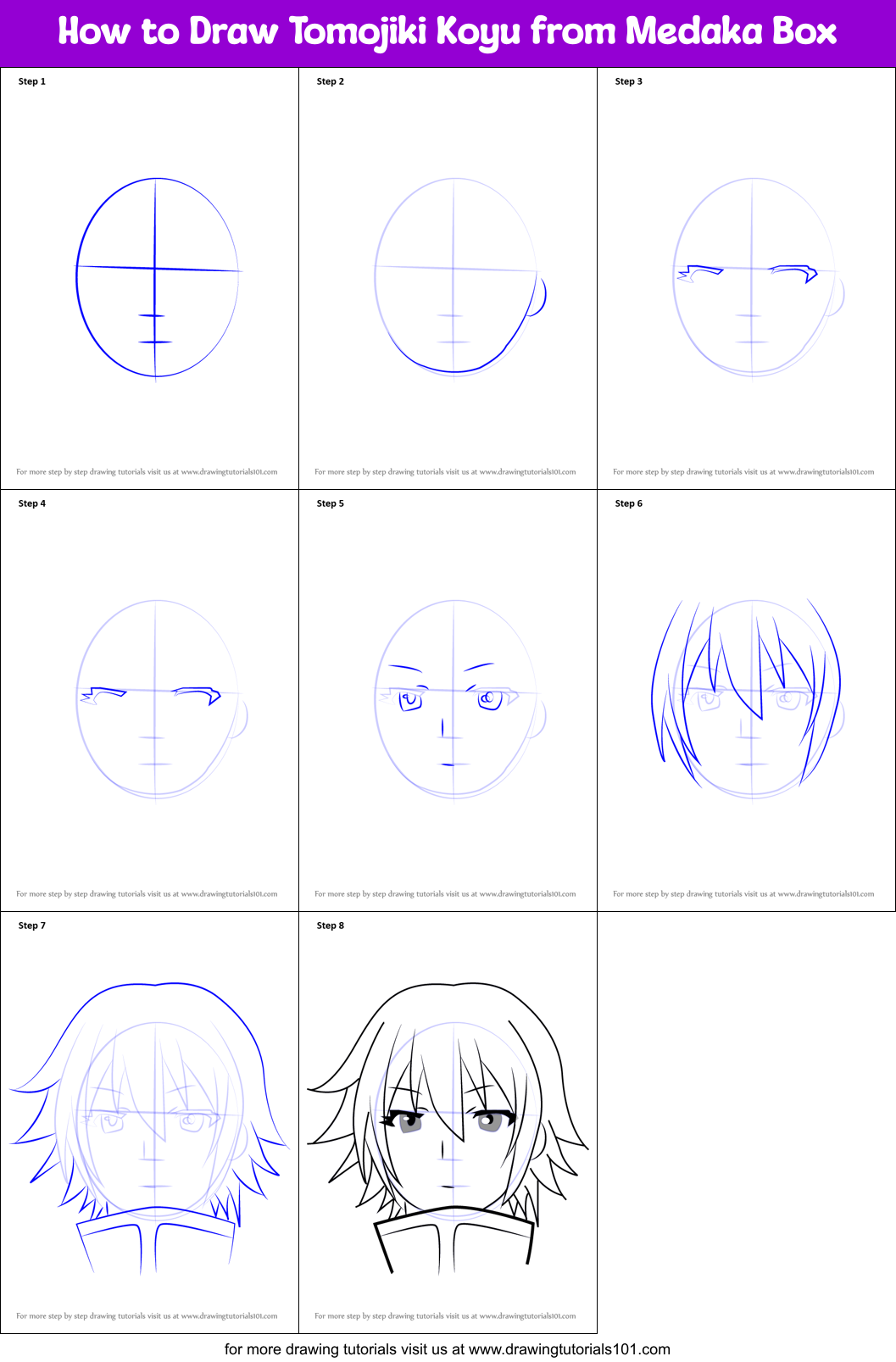 How to Draw Tomojiki Koyu from Medaka Box Printable Step by Step