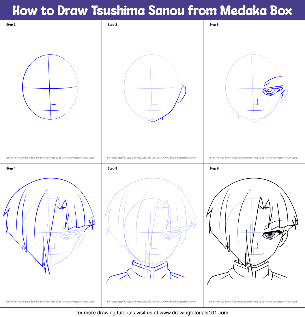 How to Draw Tsushima Sanou from Medaka Box Printable Step by Step