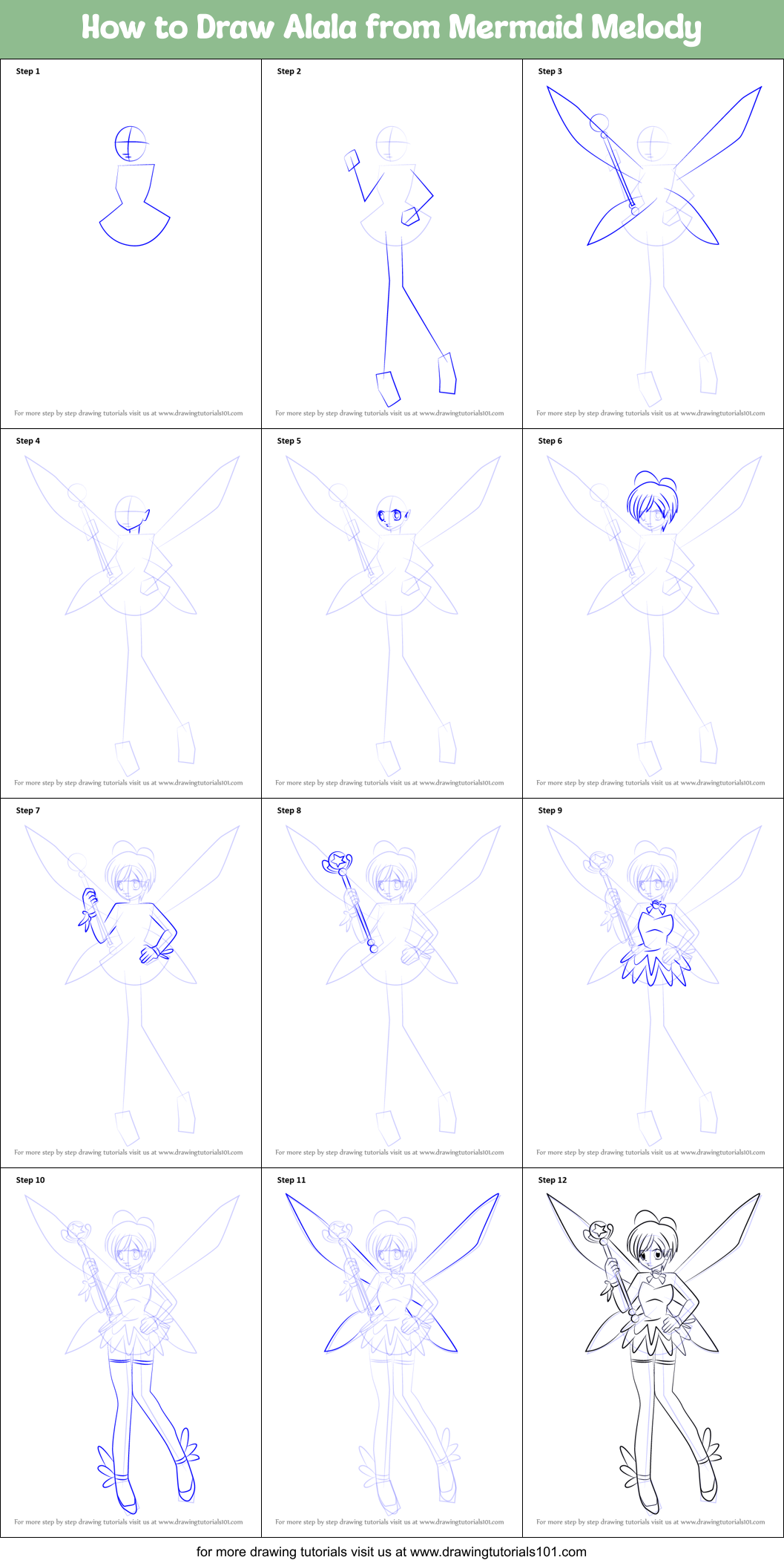 How to Draw Alala from Mermaid Melody Printable Step by Step