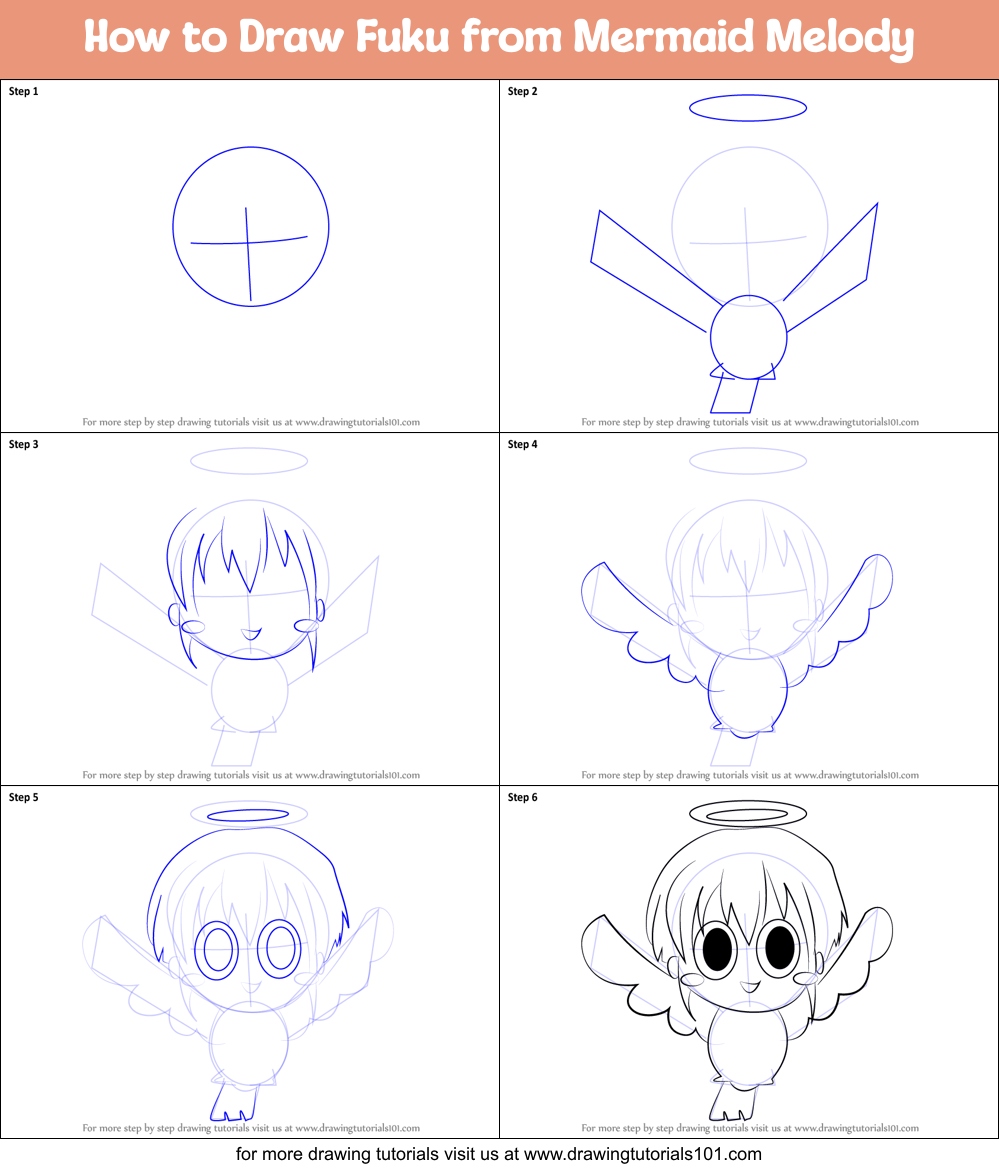 How to Draw Fuku from Mermaid Melody Printable Step by Step