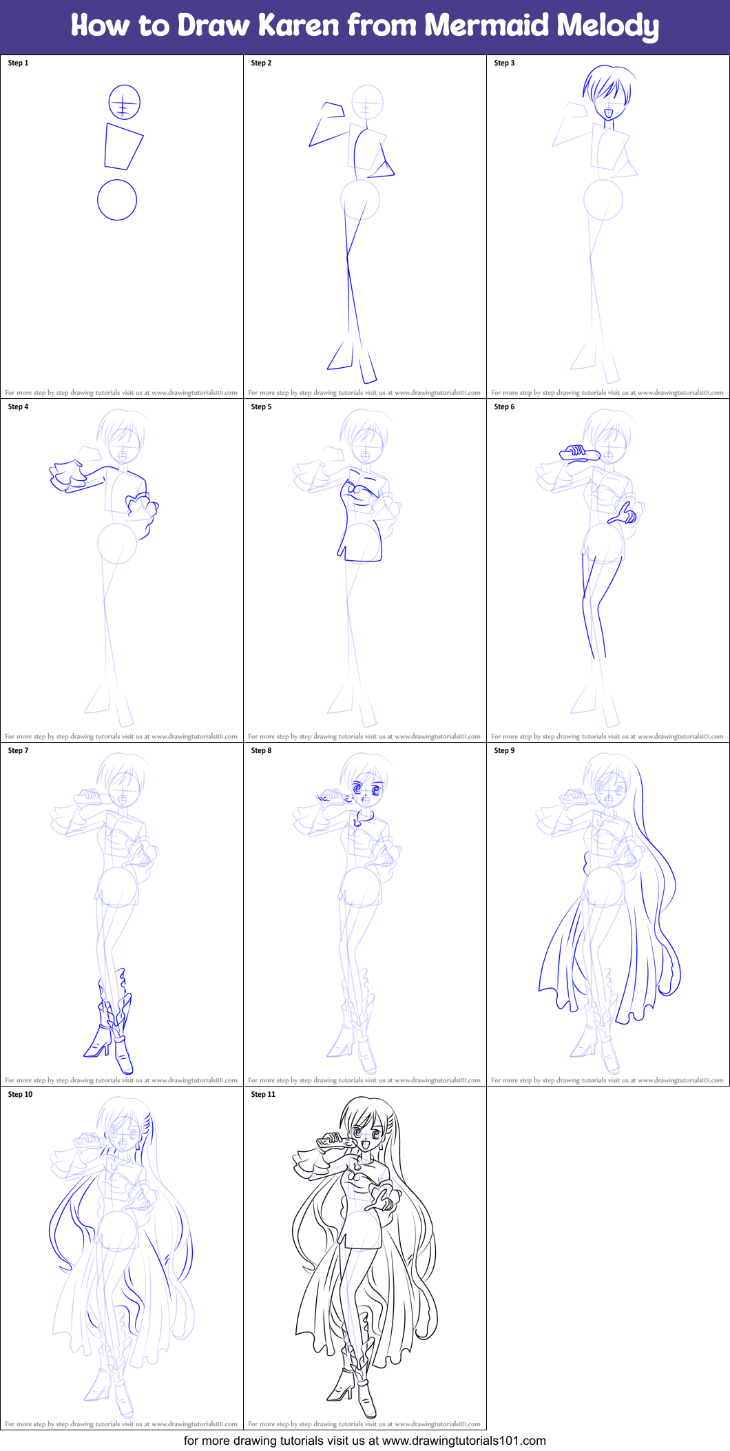 How to Draw Karen from Mermaid Melody Printable Step by Step
