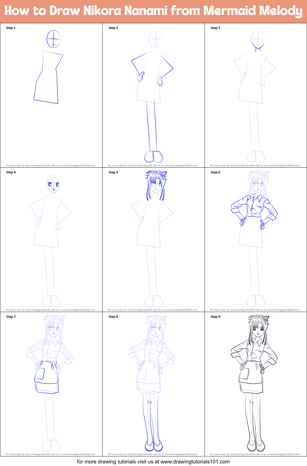 How to Draw Nikora Nanami from Mermaid Melody Printable Step by Step