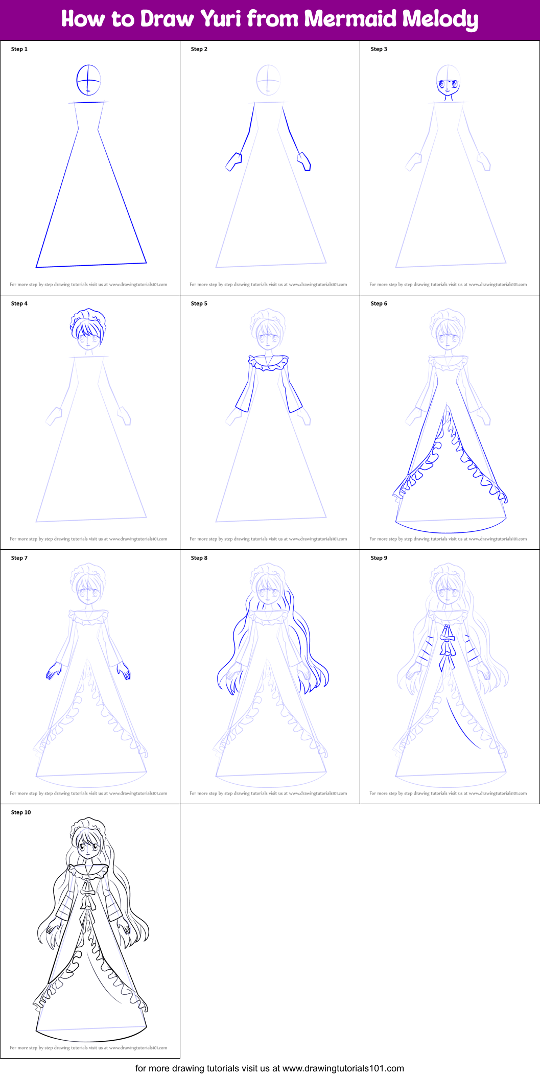 How to Draw Yuri from Mermaid Melody Printable Step by Step